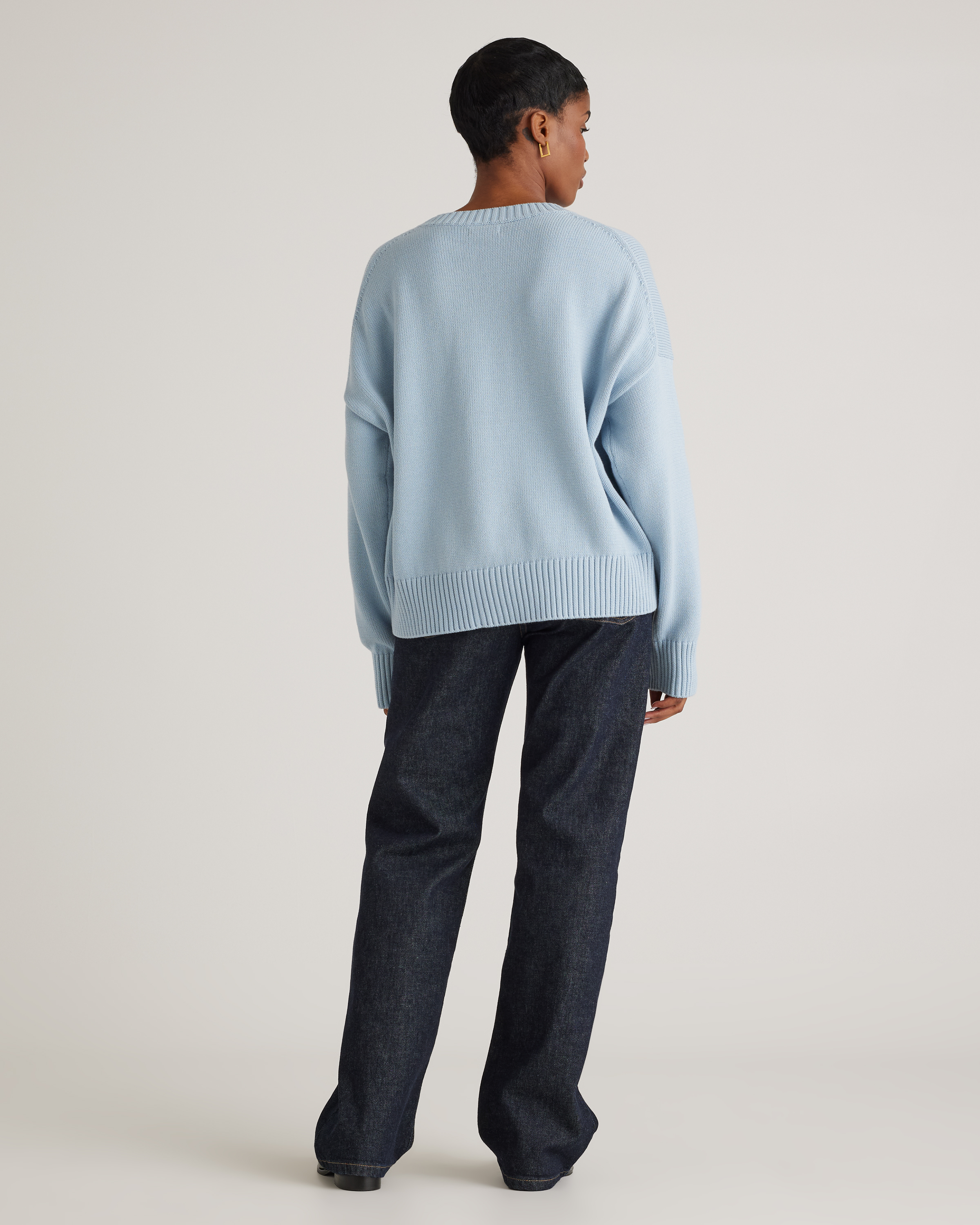 100% Organic Cotton Boyfriend Crew Sweater in Sky Blue