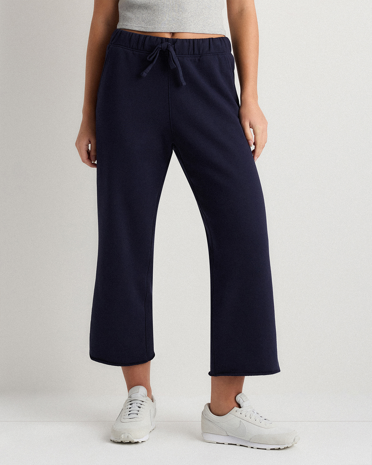 Quince Women's Organic French Terry Cropped Wide Leg Pants In Blue