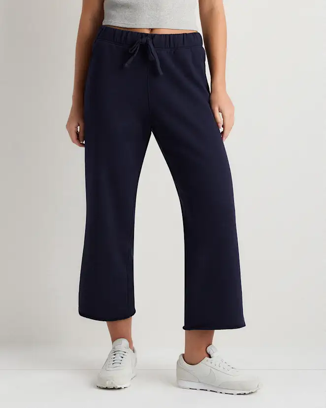 Deep Navy Organic French Terry Cropped Wide Leg Pants