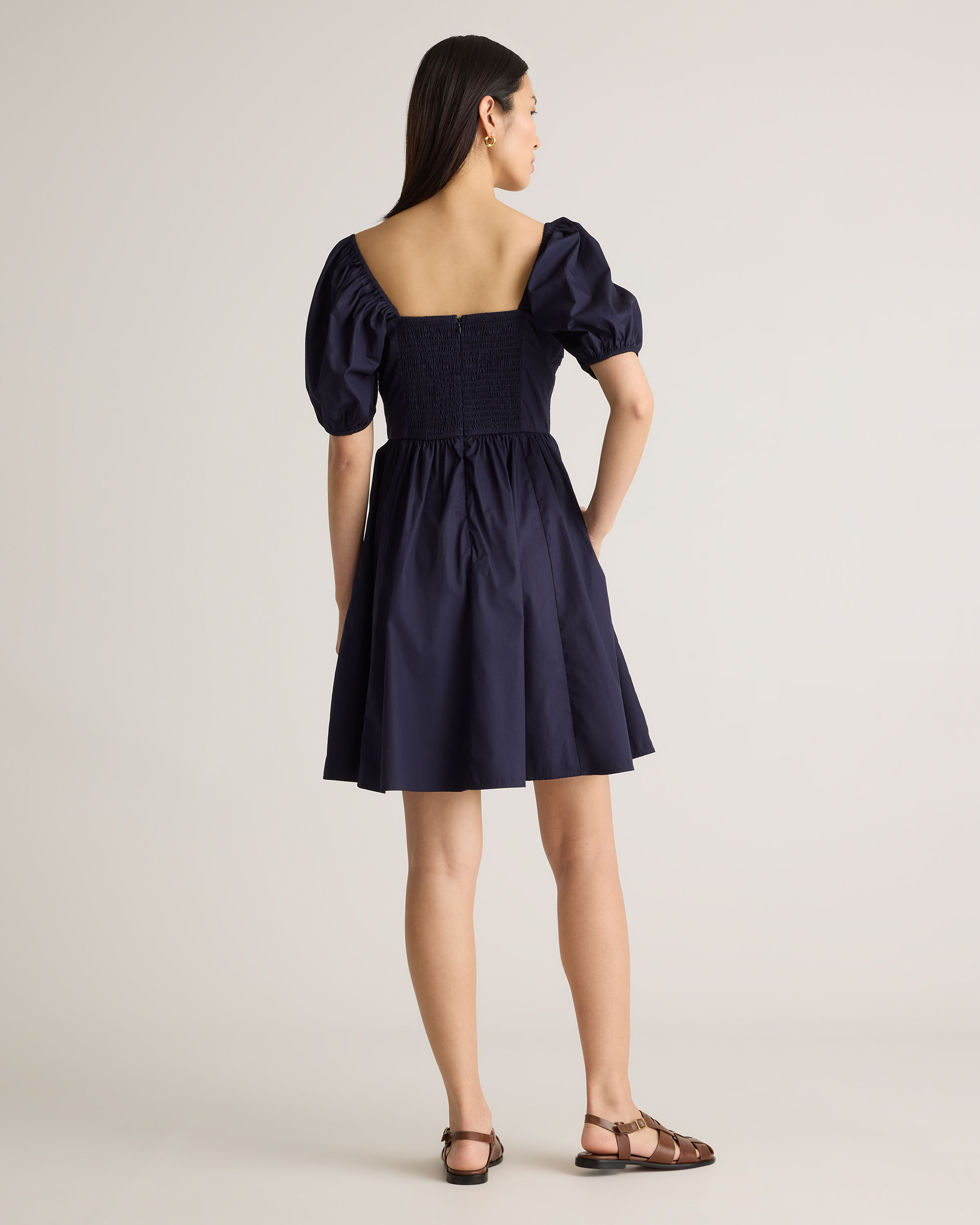 navy cotton mini dress Women's Ruched Mini Dress in Navy, Size XS, Organic Cotton by Quince