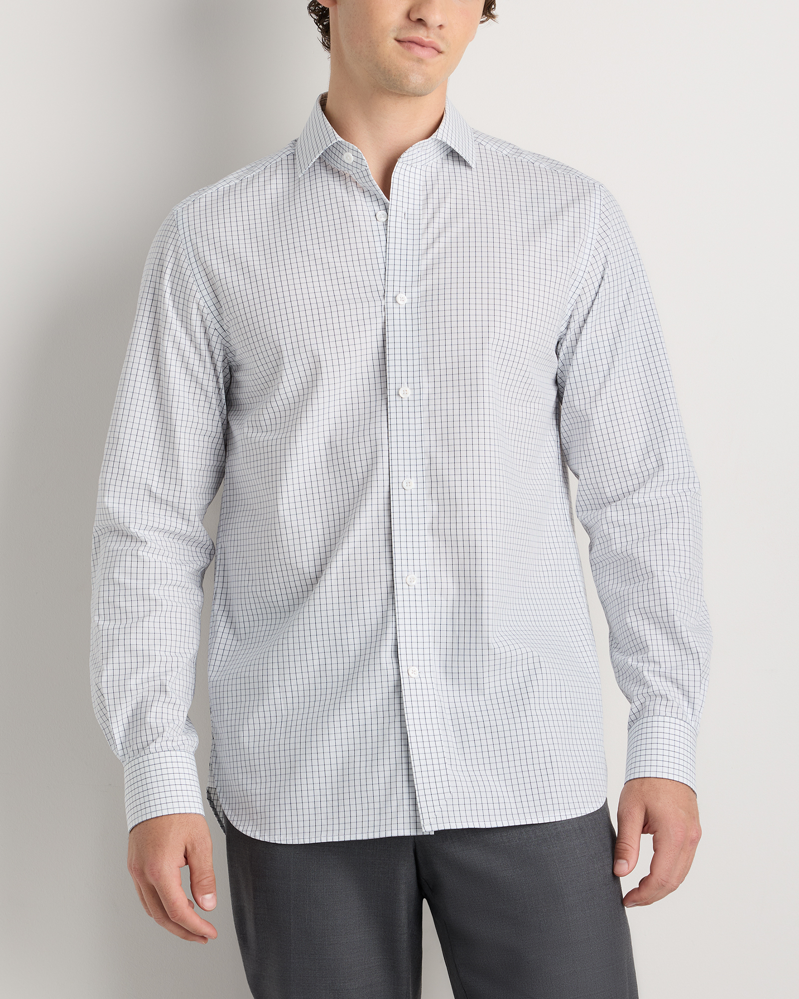 Men's Stretch Poplin Dress Shirt in Navy Gingham, Size Large, Organic Cotton by Quince