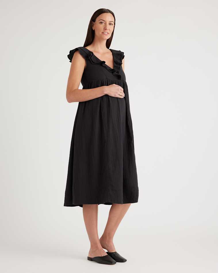 Women's Cotton Cashmere Maternity Fitted Midi Dress in Black, Size XS by Quince Women's Cotton Cashmere Maternity Fitted Midi Dress in Black, Size XS by Quince