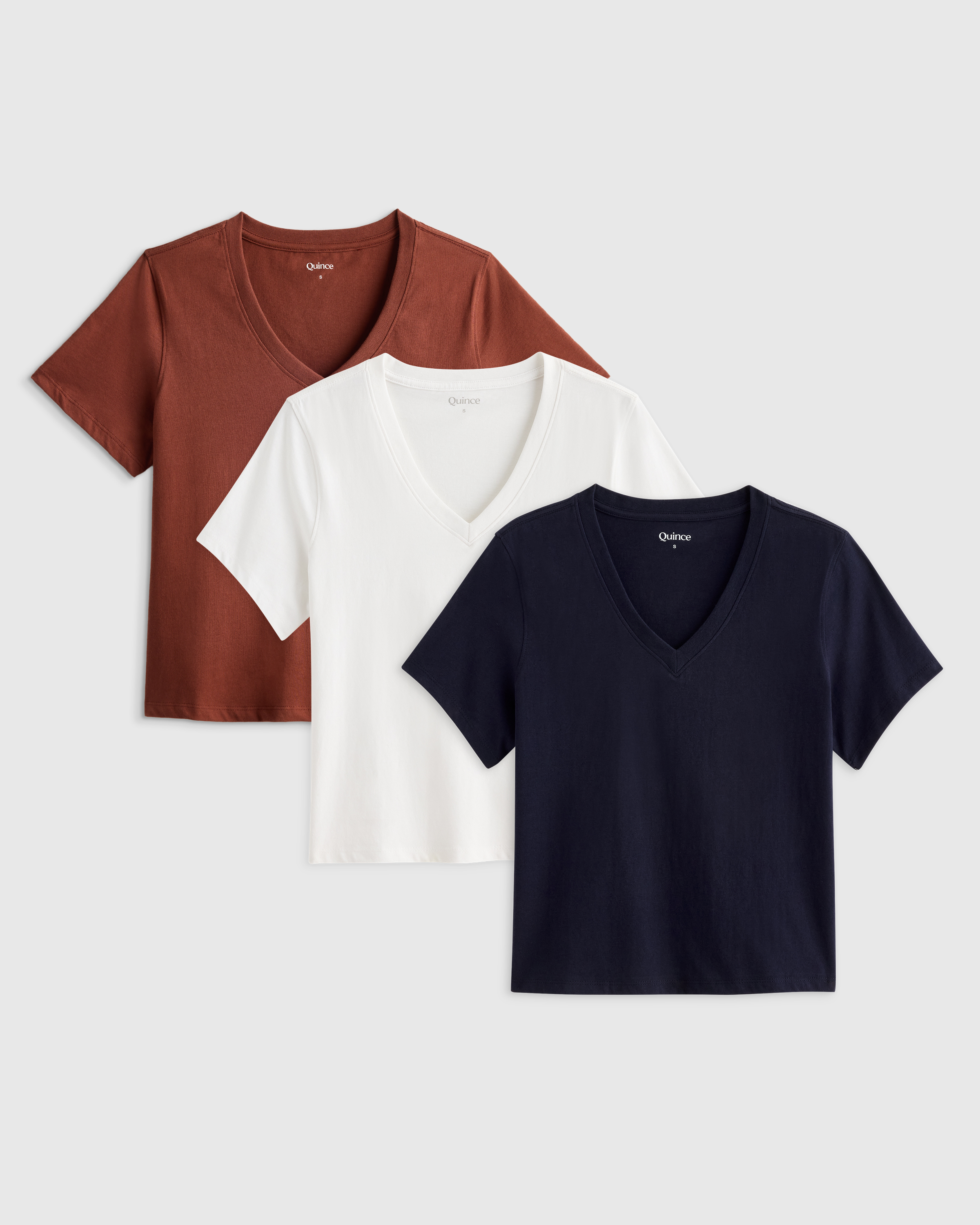 Redwood Brown 100% Organic Cotton Boxy V-Neck Tee 3 Pack Bundle