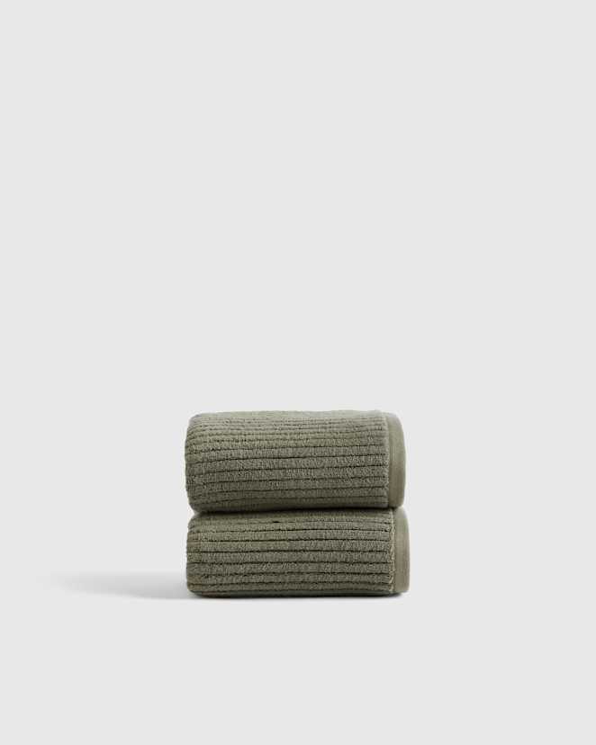 Dusty Olive Ribbed Organic Turkish Cotton Hand Towel (Set of 2)
