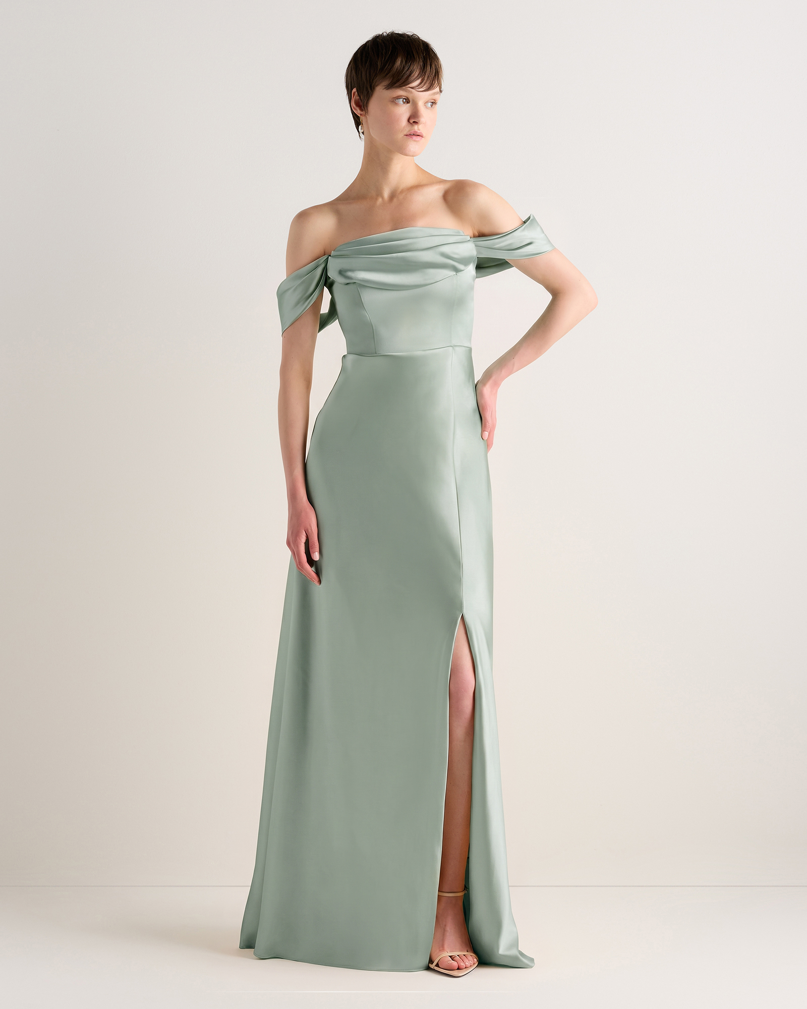 Garden Sage Green Aurora Stretch Satin Convertible Dress