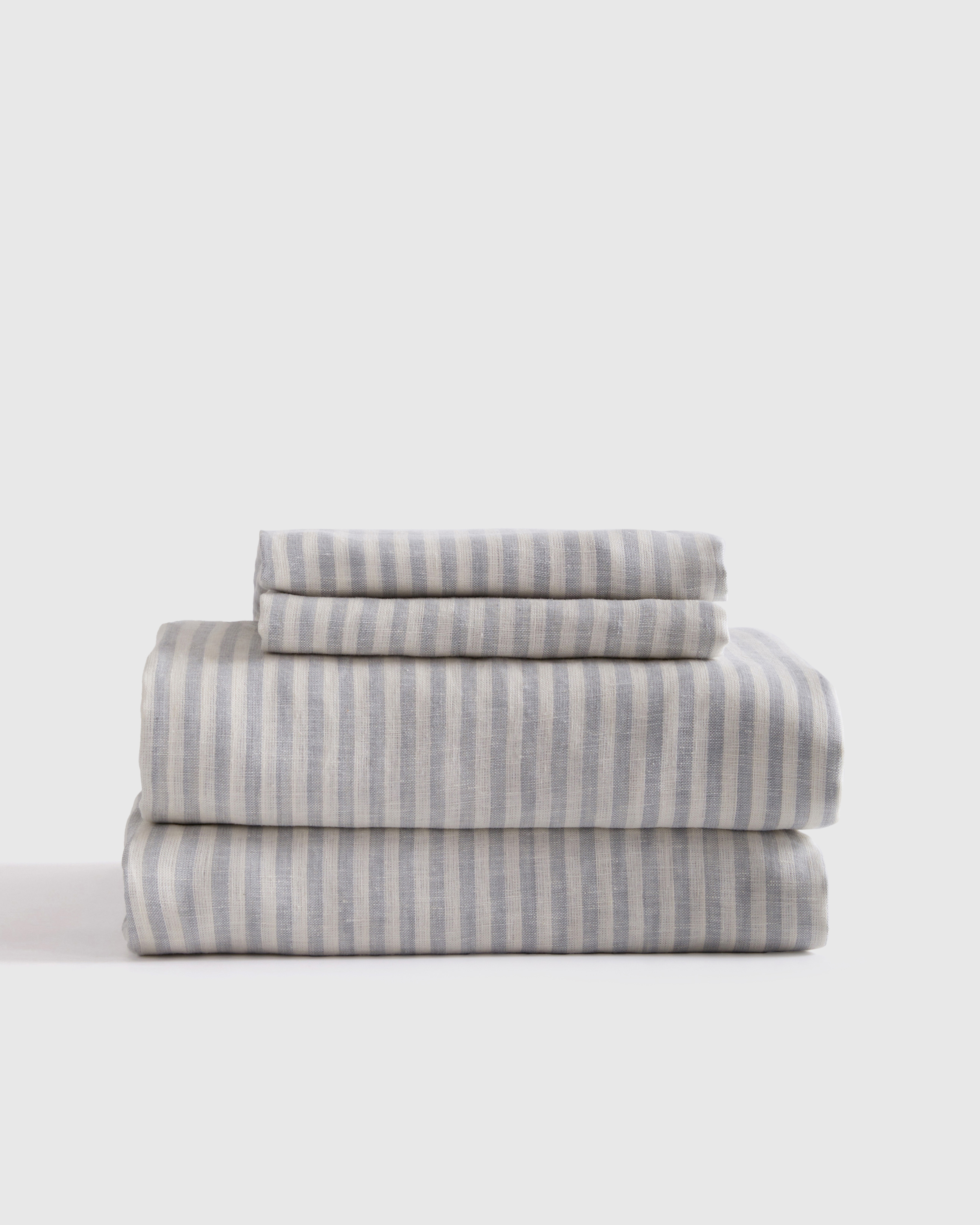 Mist/White Stripe European Linen Stripe Sheet Set