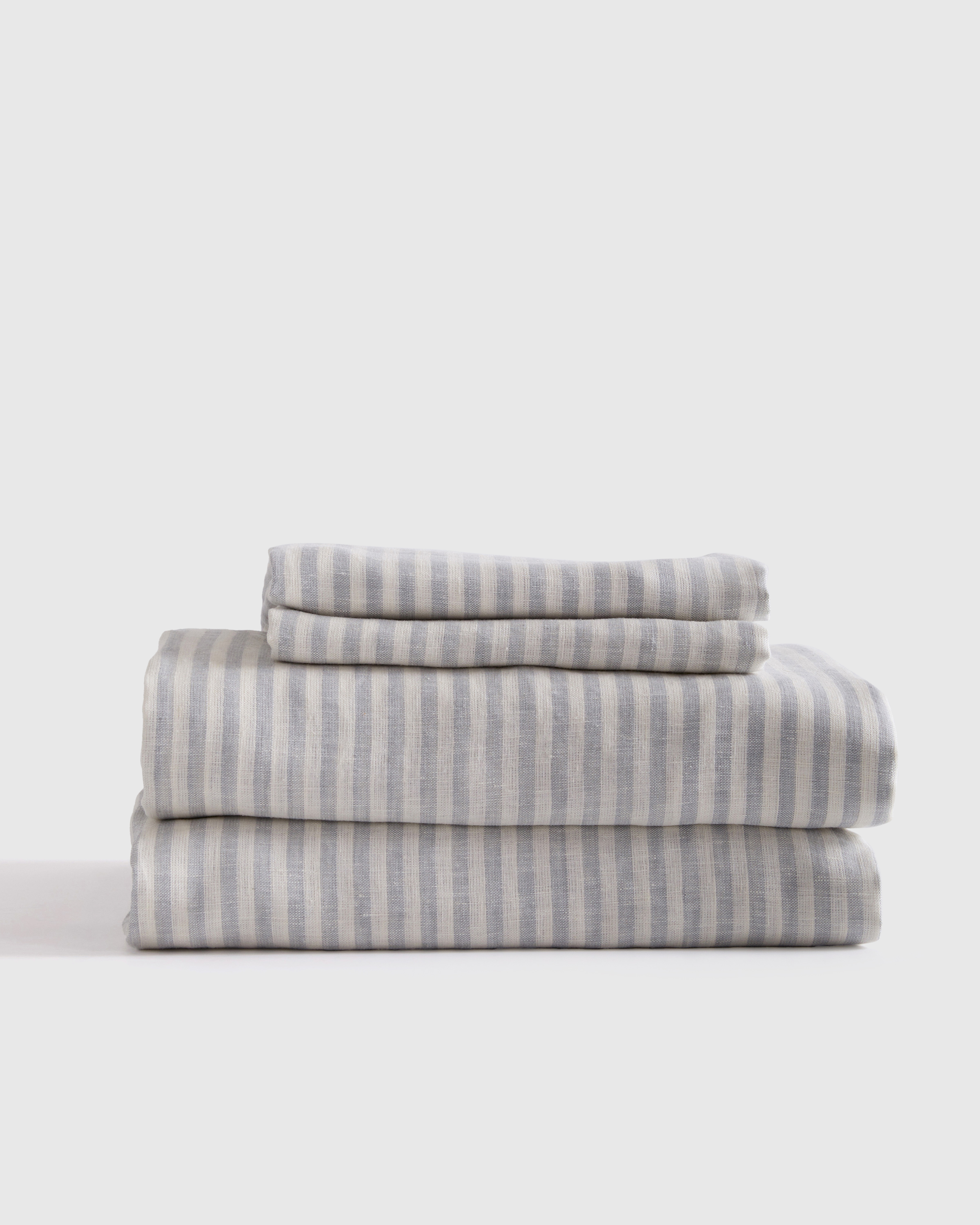 Mist/White Stripe European Linen Stripe Sheet Set