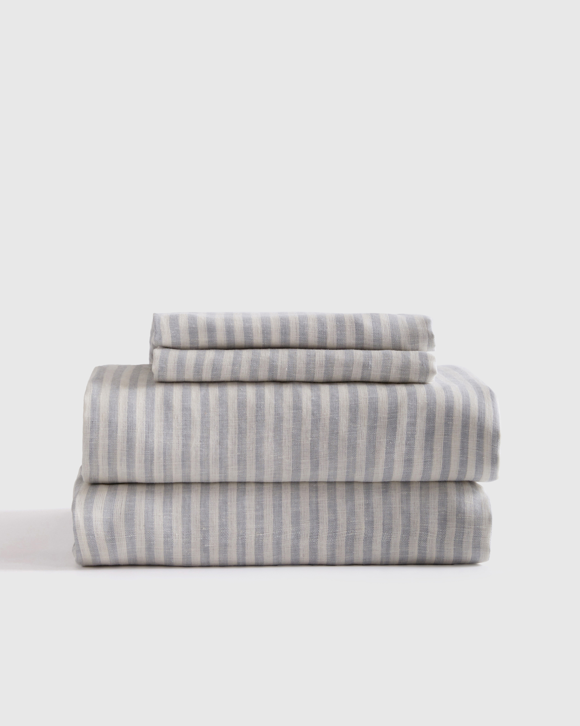 Mist/White Stripe European Linen Stripe Sheet Set