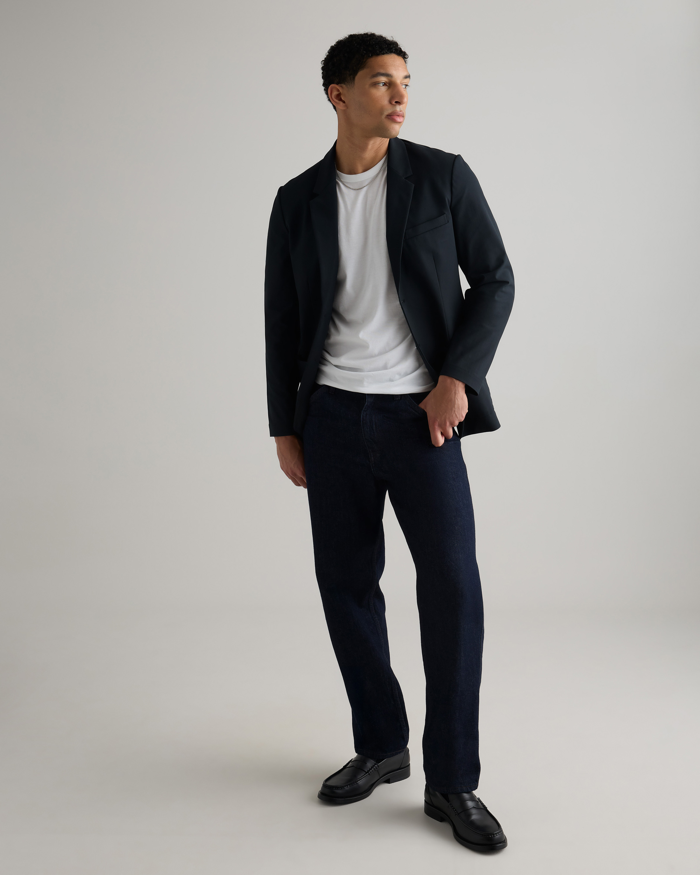 black dress pants and blue blazer Men’s Navy Blue Stand Collar Suit Set – Hidden Single Breasted, Blazer & Pants Navy / 46R