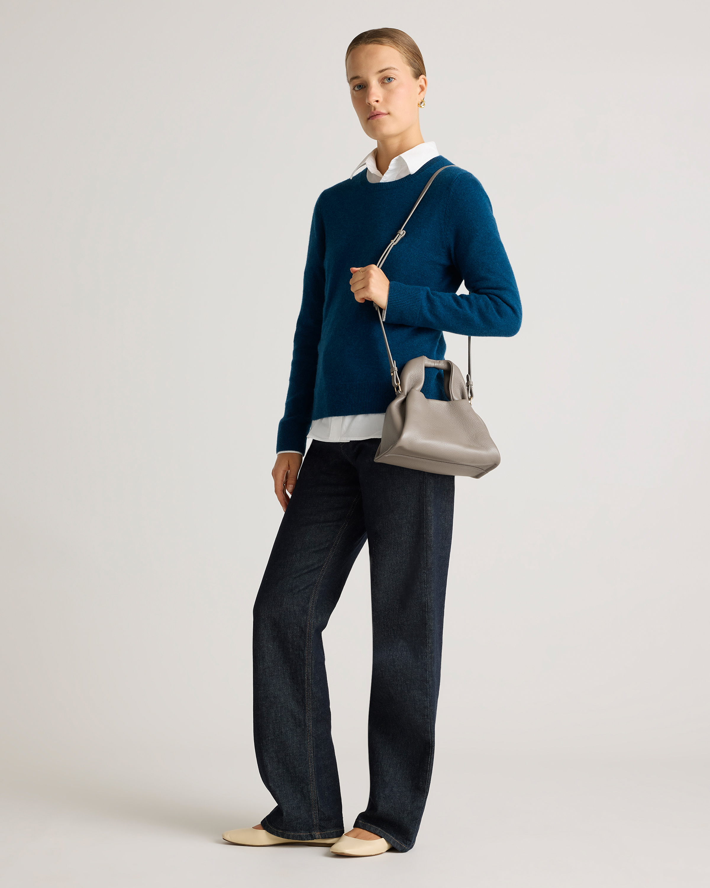 Italian Leather Trapeze Crossbody in Mink
