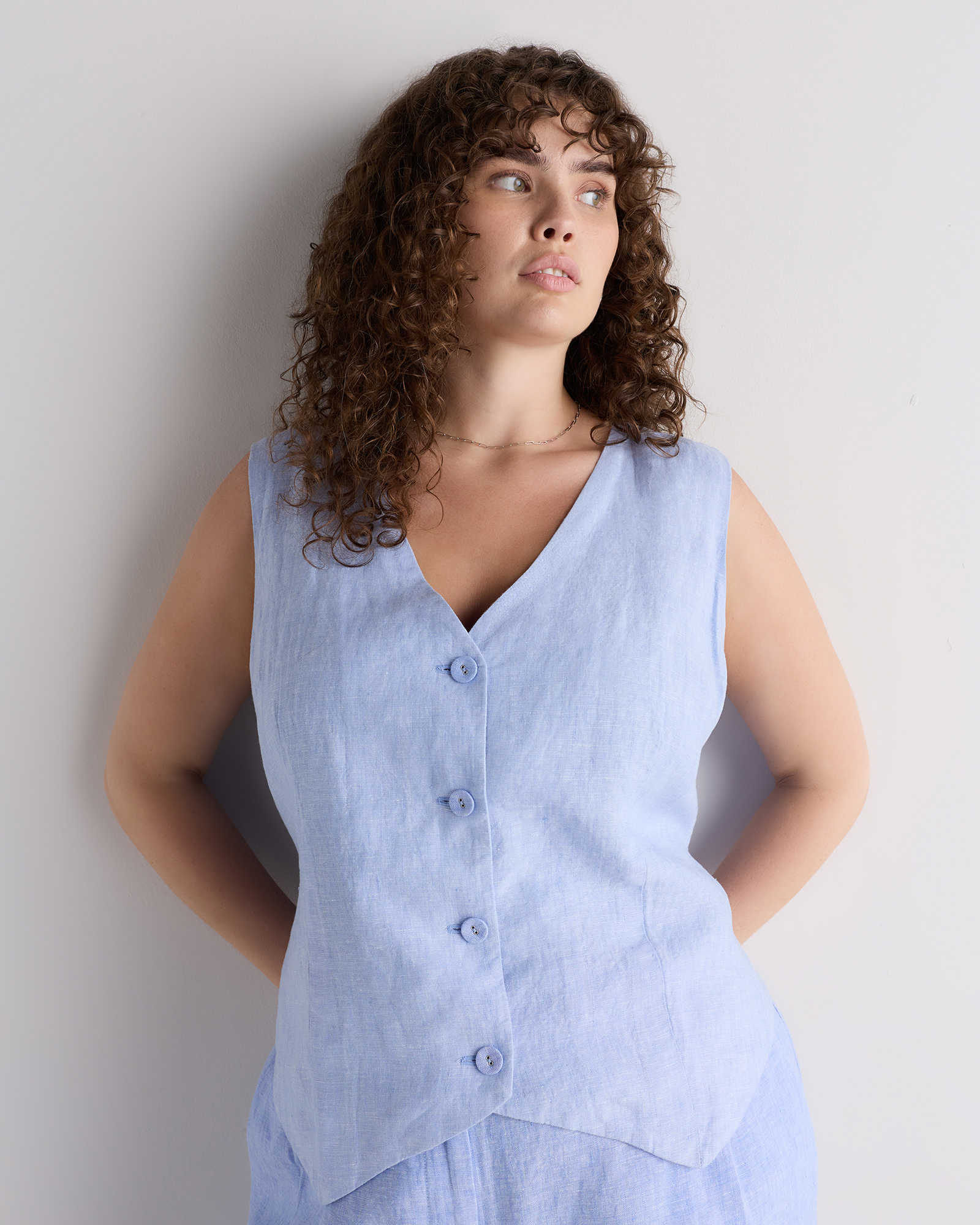 French Blue 100% European Linen Vest