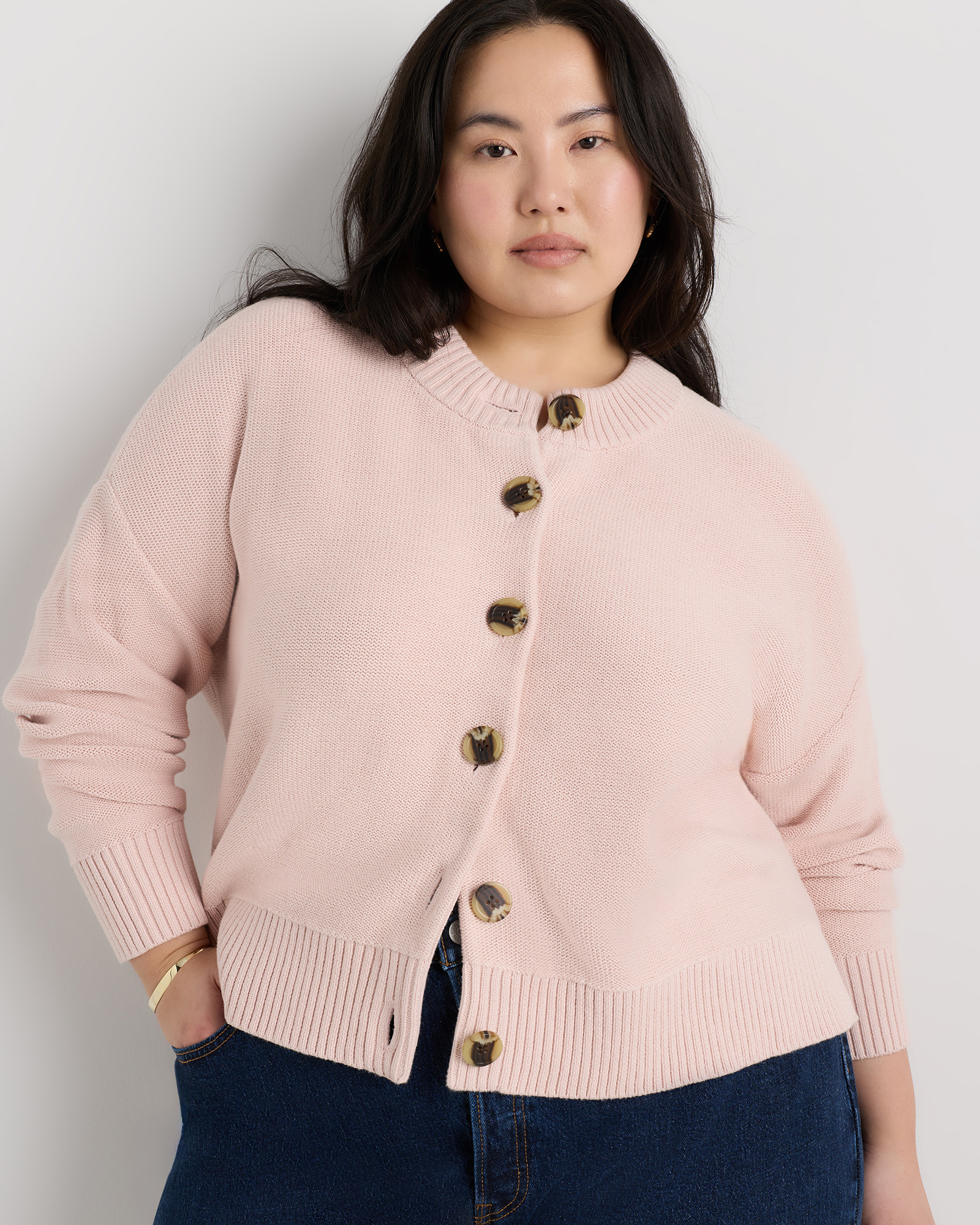 Shell Pink 100% Organic Cotton Cropped Cardigan