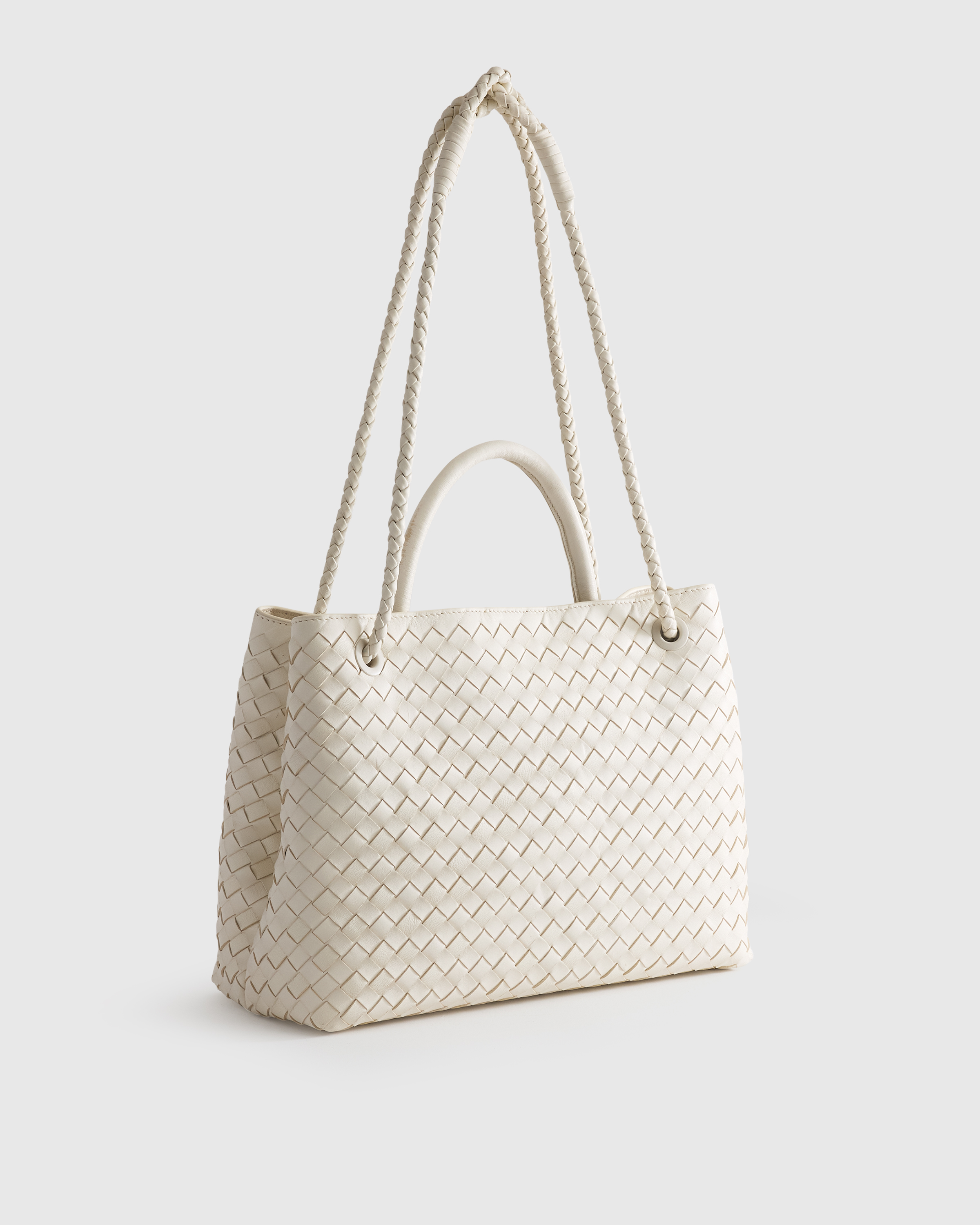 Italian Leather Handwoven Satchel in Bone