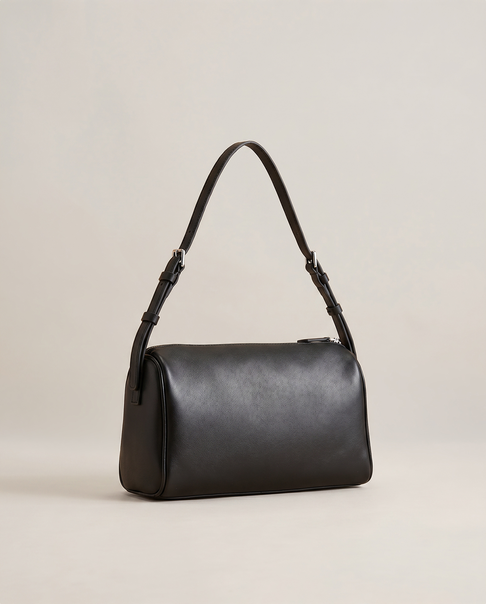 Black Italian Leather Mini Barrel Shoulder Bag