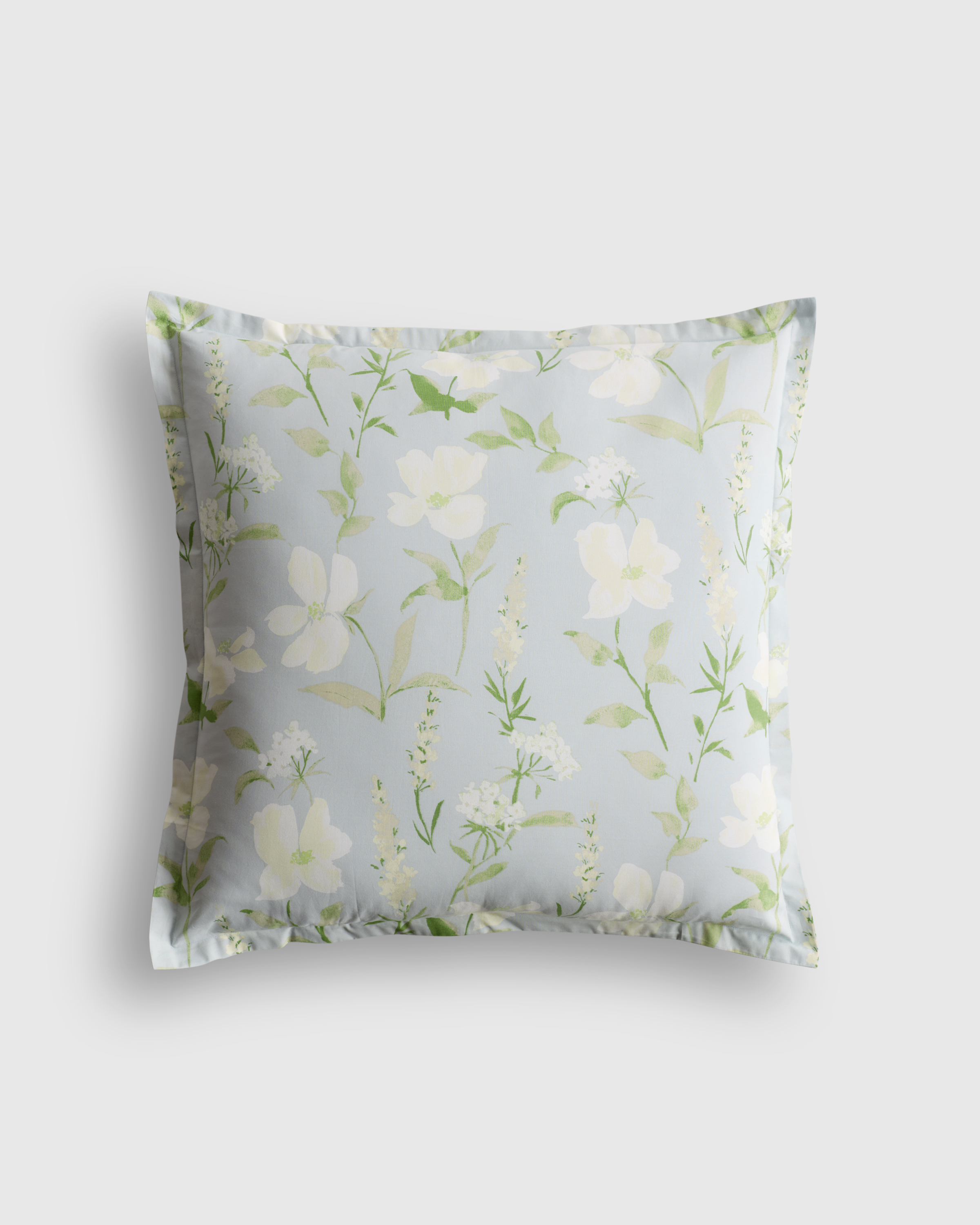 Blue Garden Organic Crisp Percale Floral Euro Sham