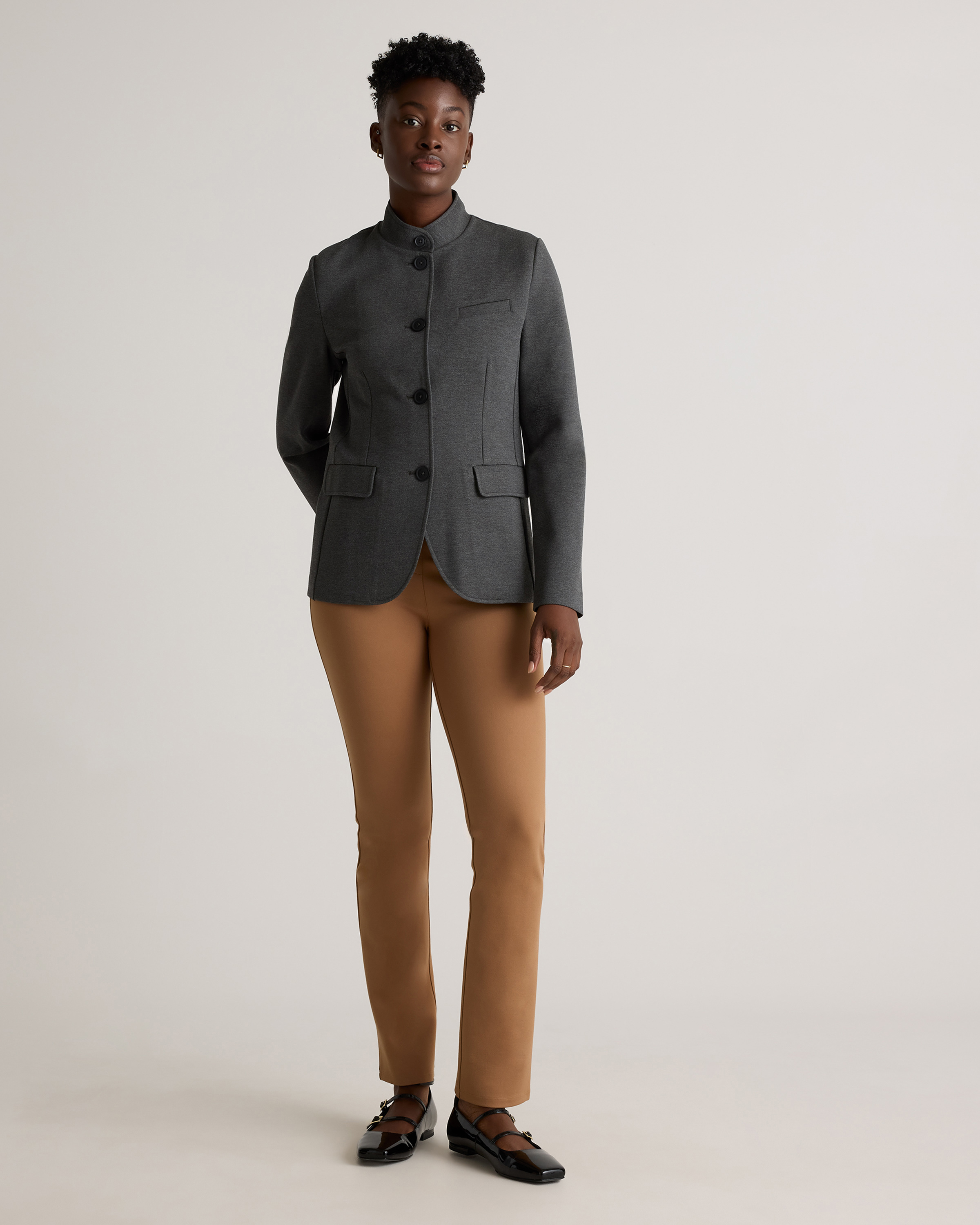 【PORTERNA】Trang Zipper Blazer Washable Flex Ponte Long Blazer | EILEEN FISHER