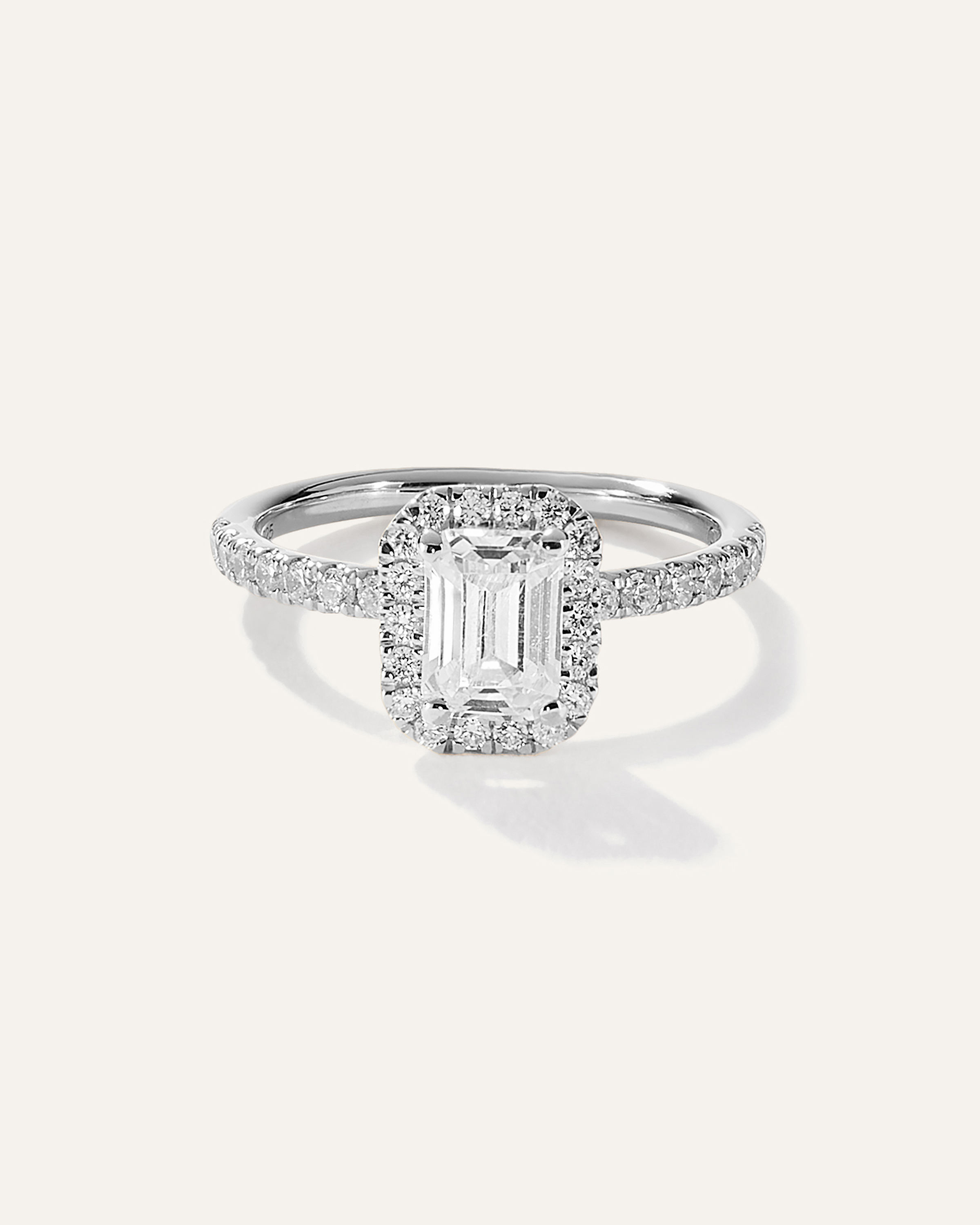 White Gold Lab Grown Diamond Emerald Halo Pave Engagement Ring - 1ct