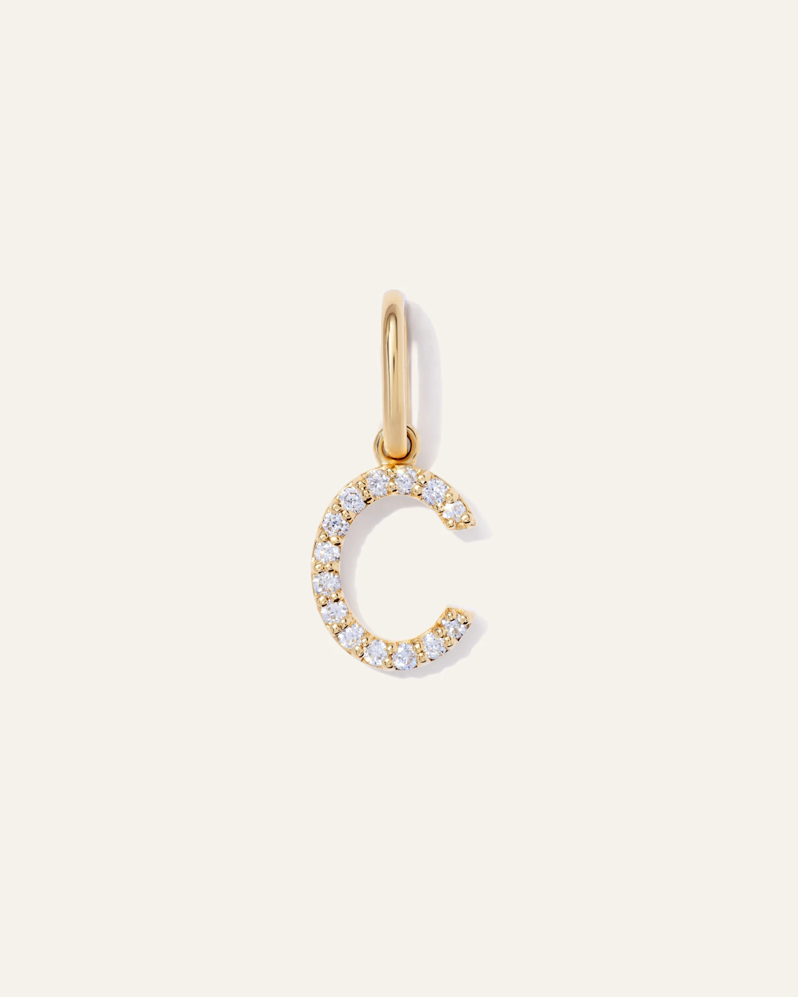 14K Gold Diamond Letter Charm - C in Yellow Gold