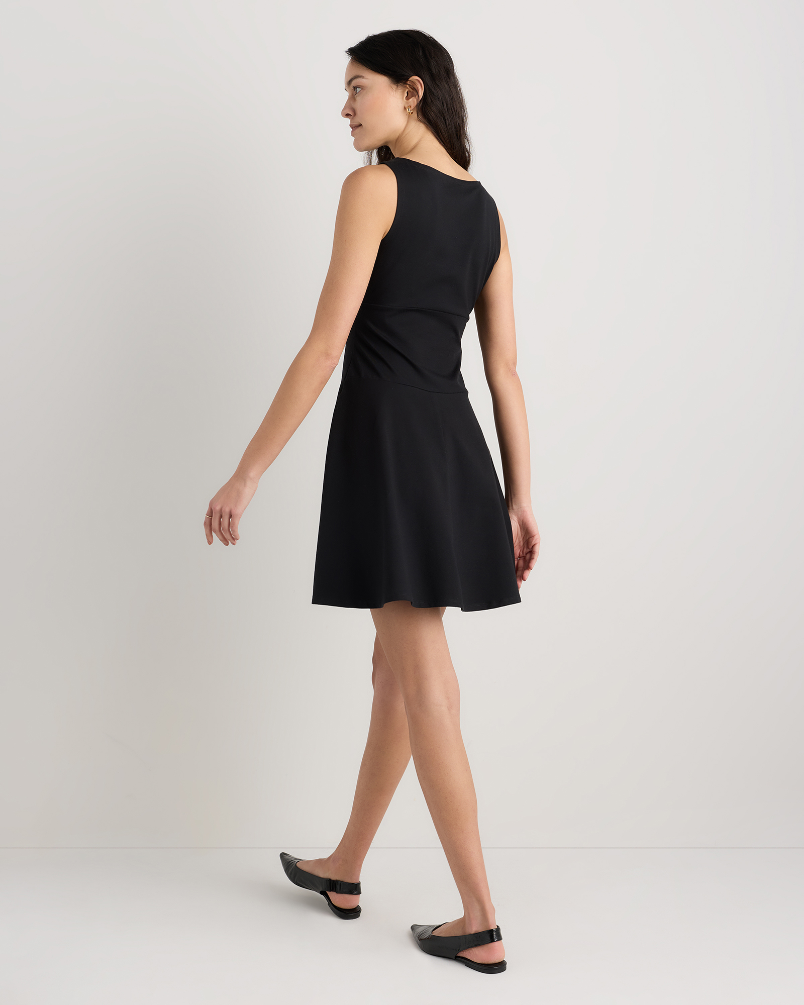 Washable Stretch Silk High Neck Midi Dress