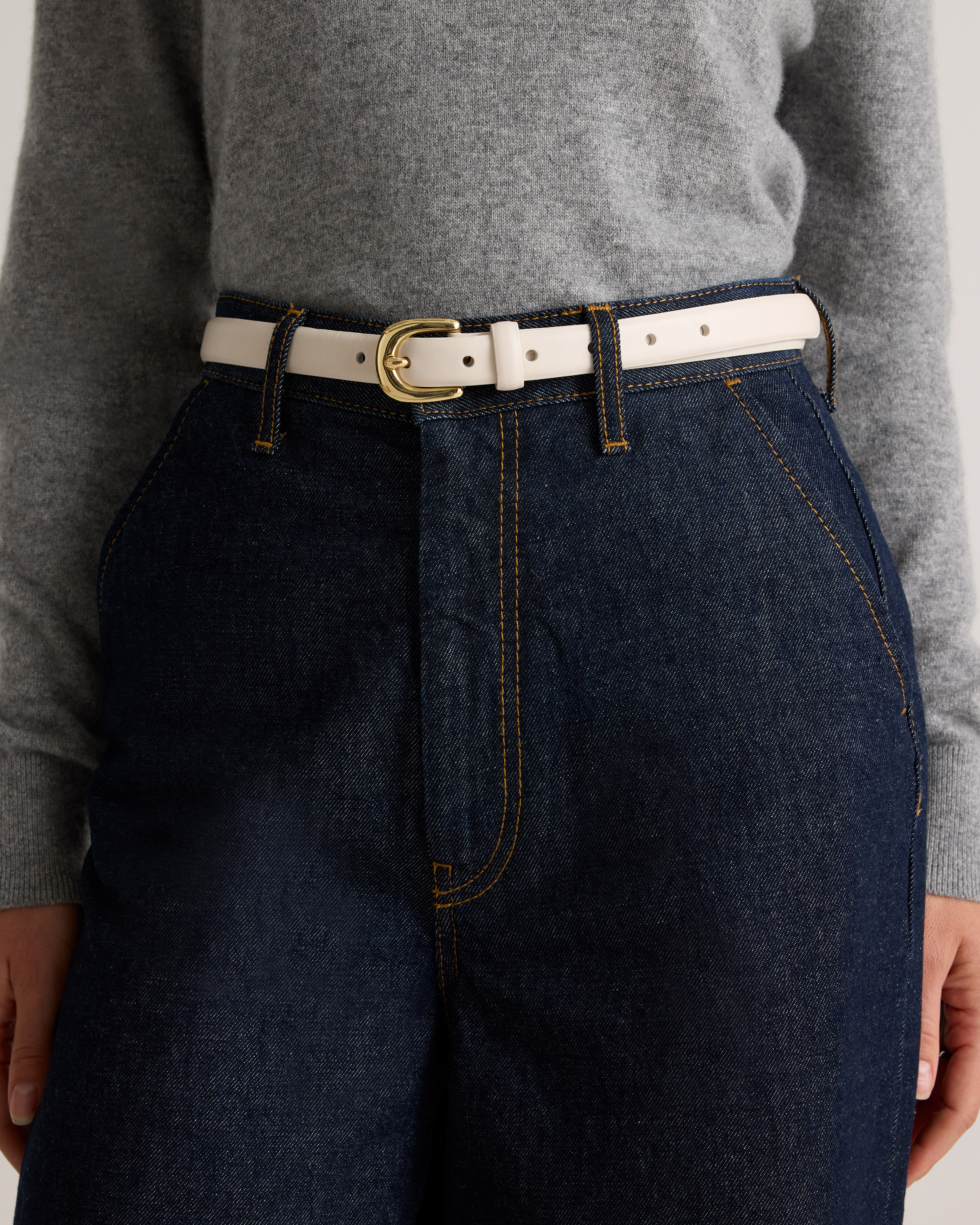 Sofia European Leather Skinny Belt in Bone display picture 3