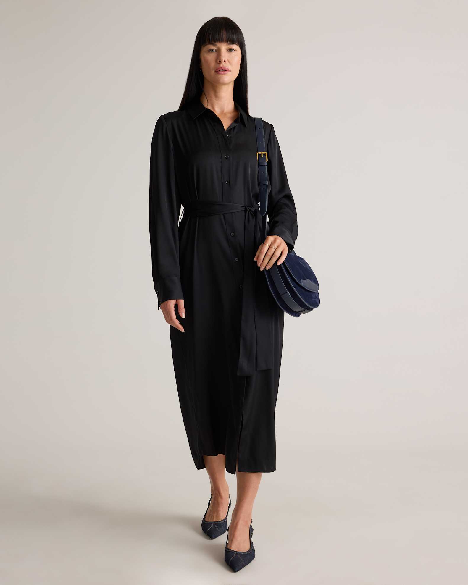 Quince Women's Washable Stretch Silk Maxi Shirt Dress, Black, Size XL - Chic, Low-Maintenance Luxe Look for Office & Date Nights Quince Women's Washable Stretch Silk Maxi Shirt Dress, Black, Size XL - Chic, Low-Maintenance Luxe Look for Office & Date Nights