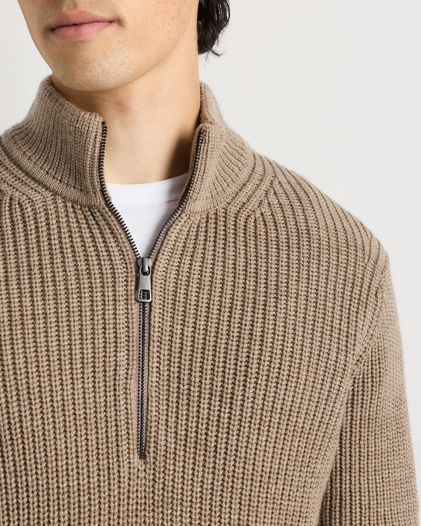 Australian Merino Wool Half Zip Sweater in Malted Toffee