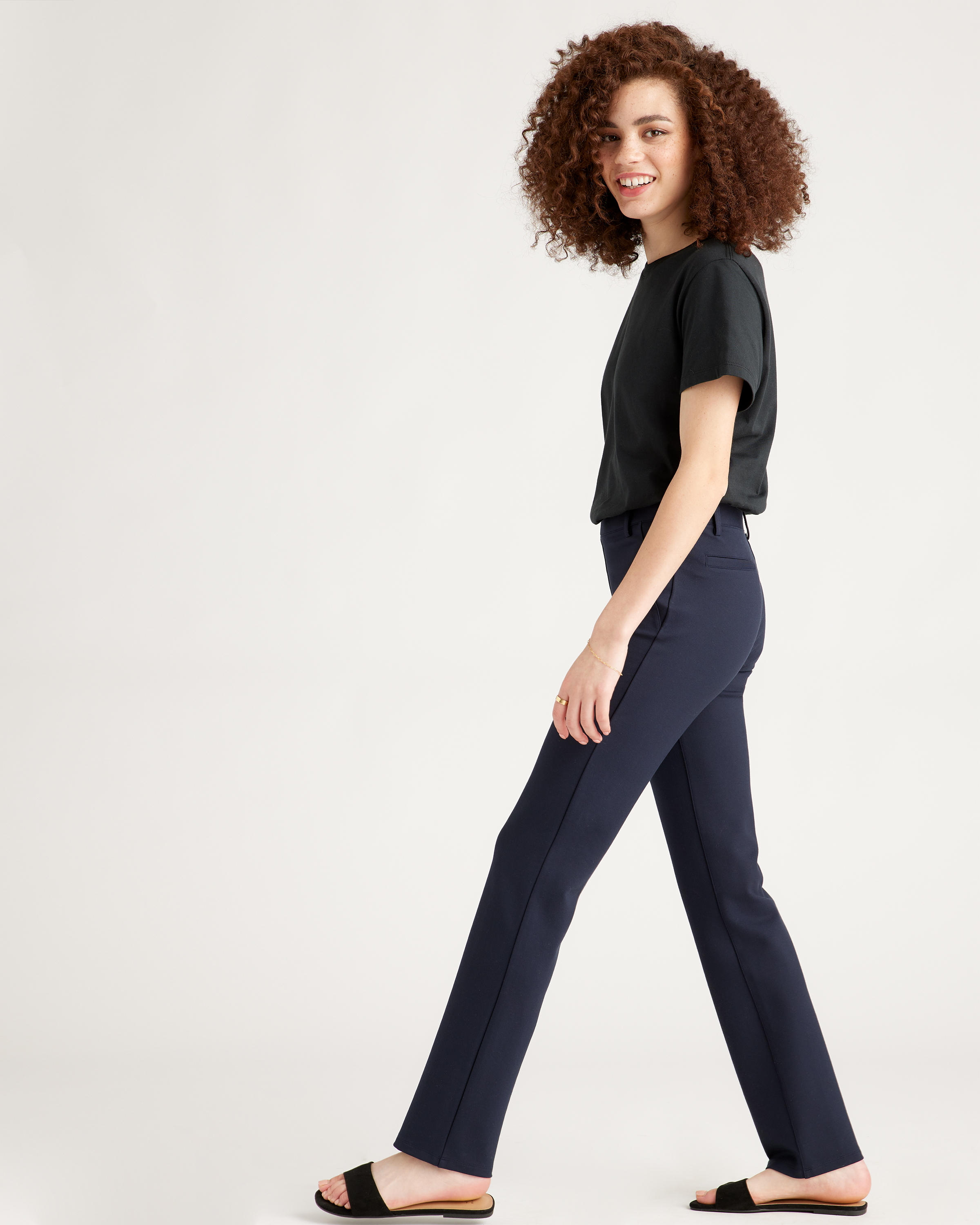Ultra-Stretch Ponte Straight Leg Pants in Navy