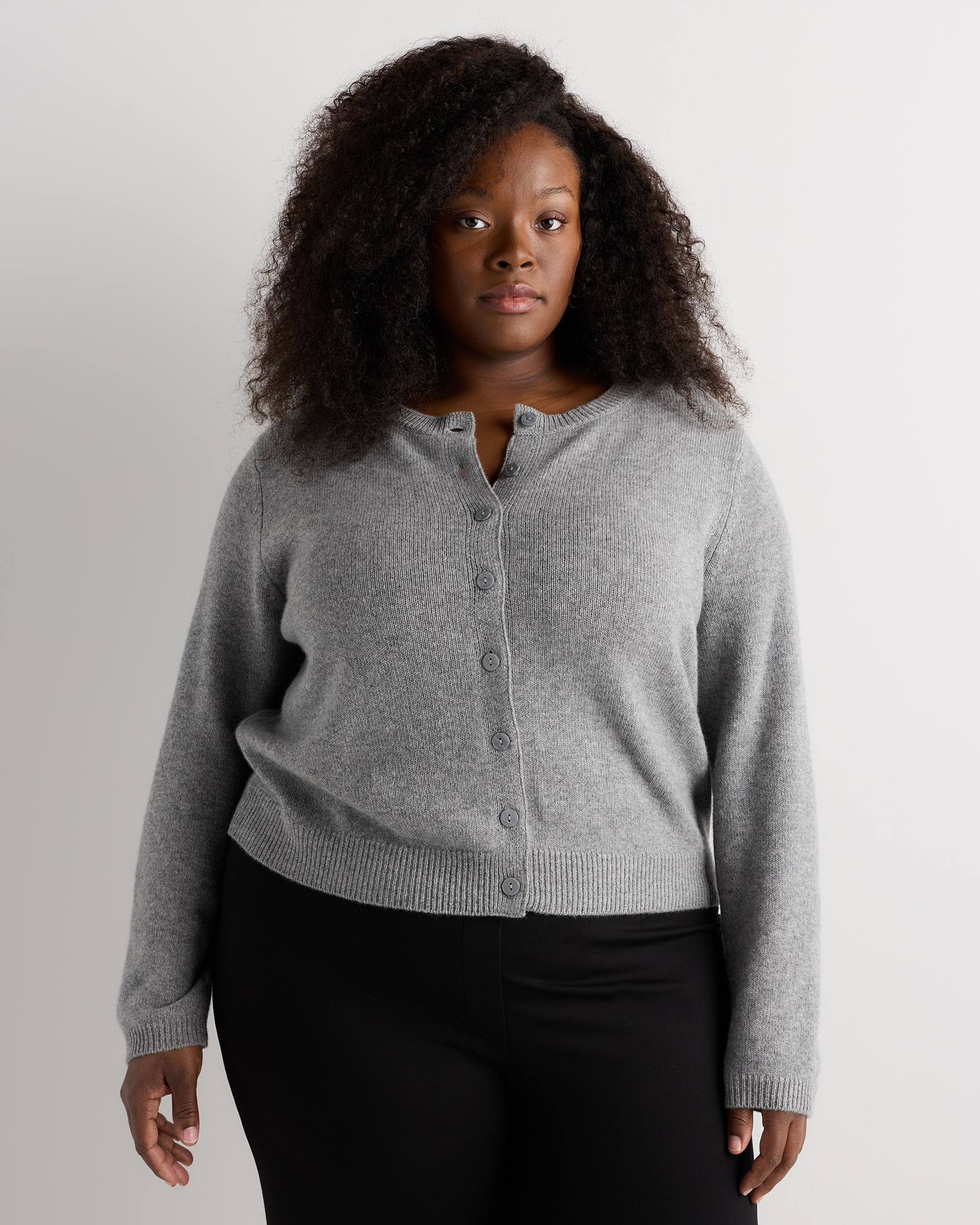 Heather Grey Mongolian Cashmere Cropped Crew Cardigan