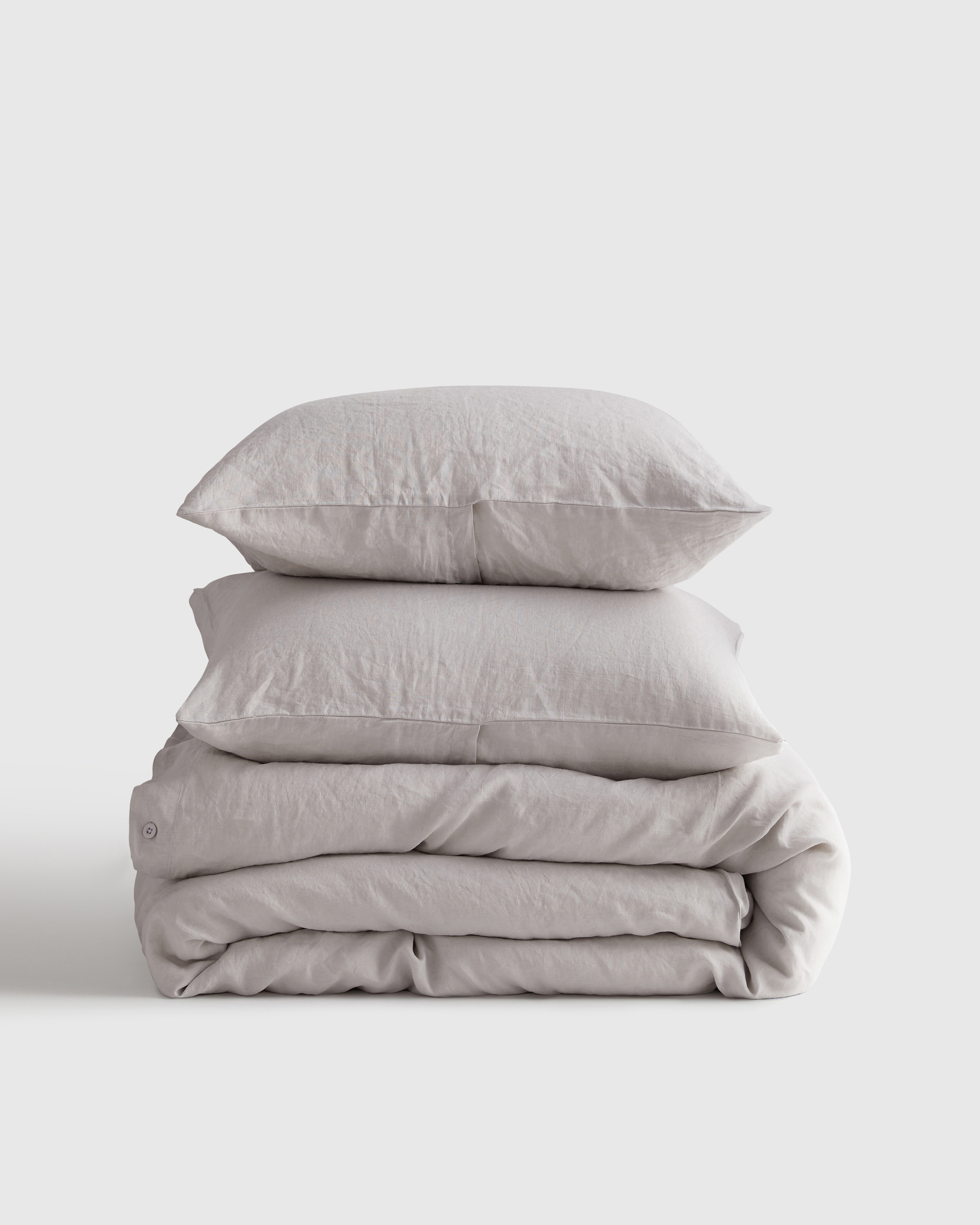 European Linen Duvet Cover Set - With Sham Set, Light Grey