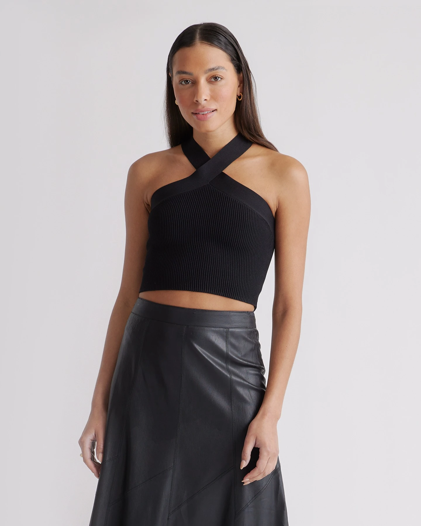 Cropped Halter Ribbed Knit Tank