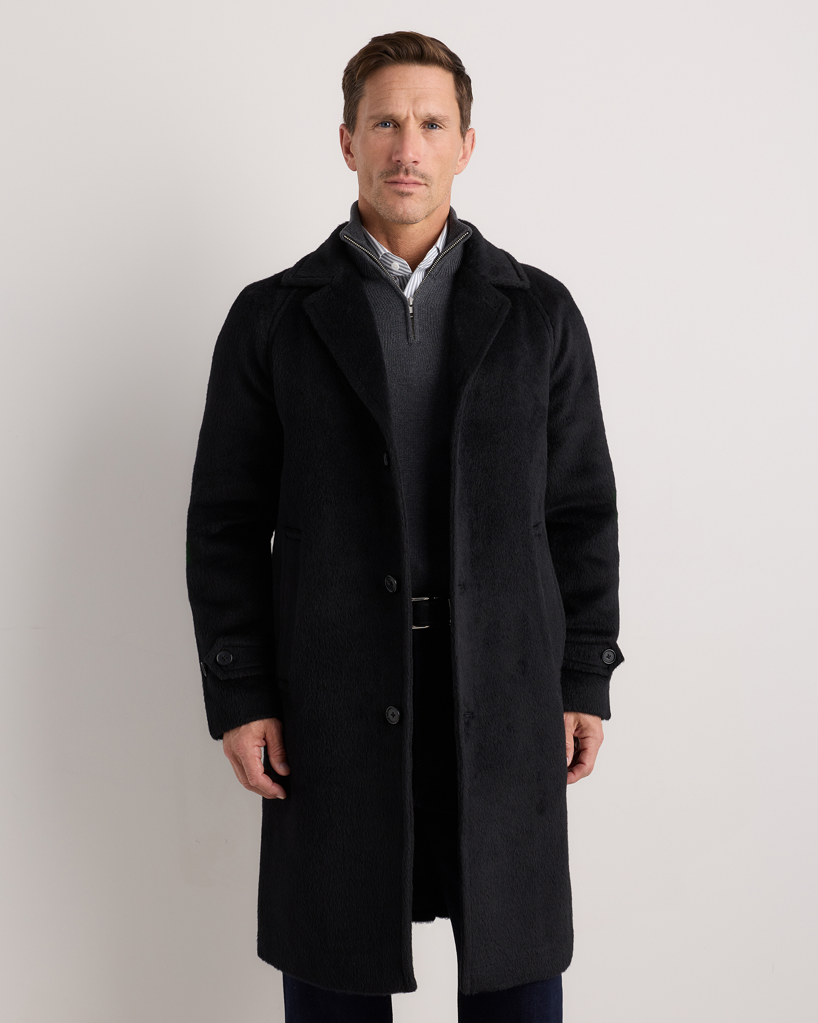 Black Alpaca-Wool Overcoat