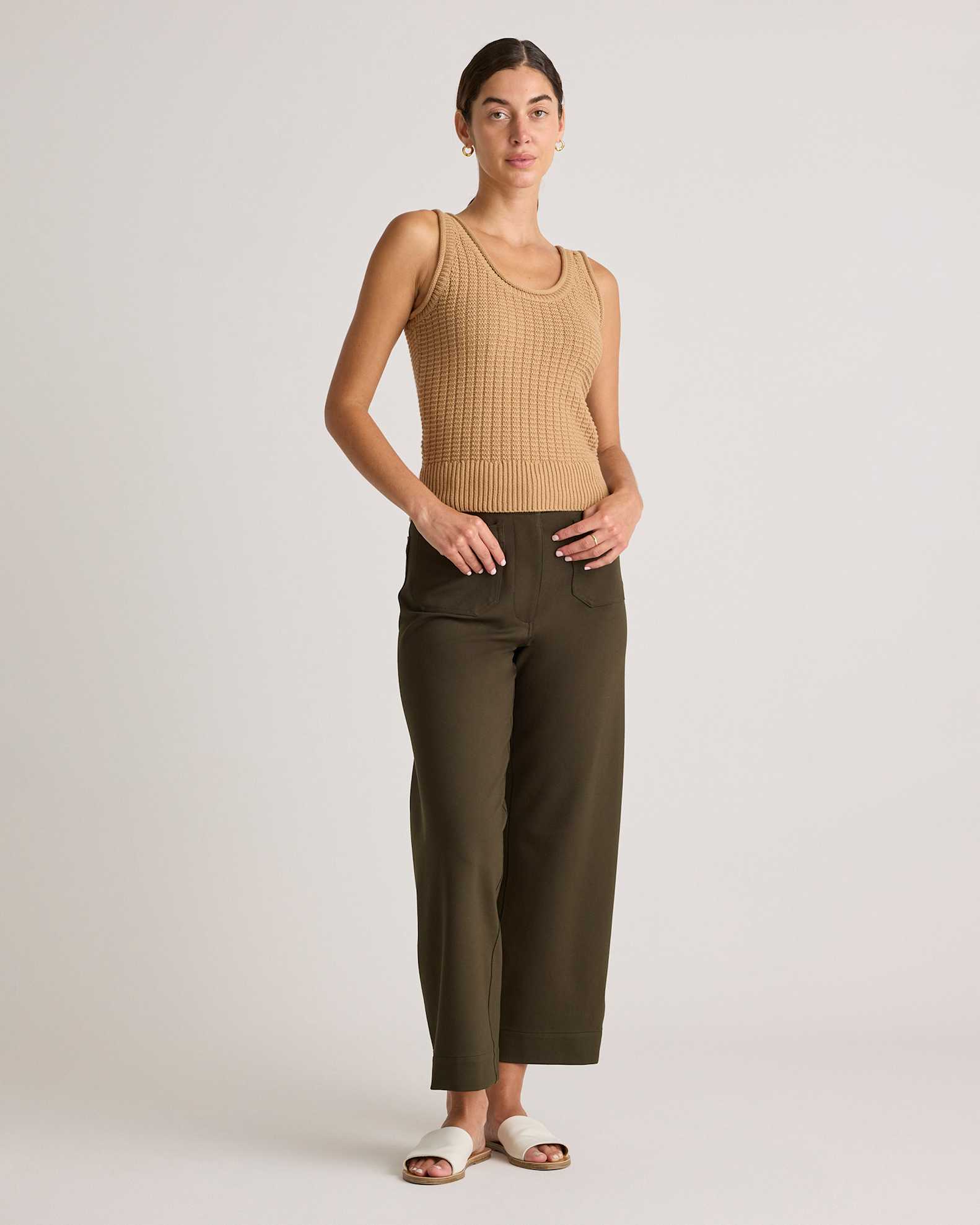Women's Ultra-Stretch Ponte Cropped Wide Leg Pants in Olive