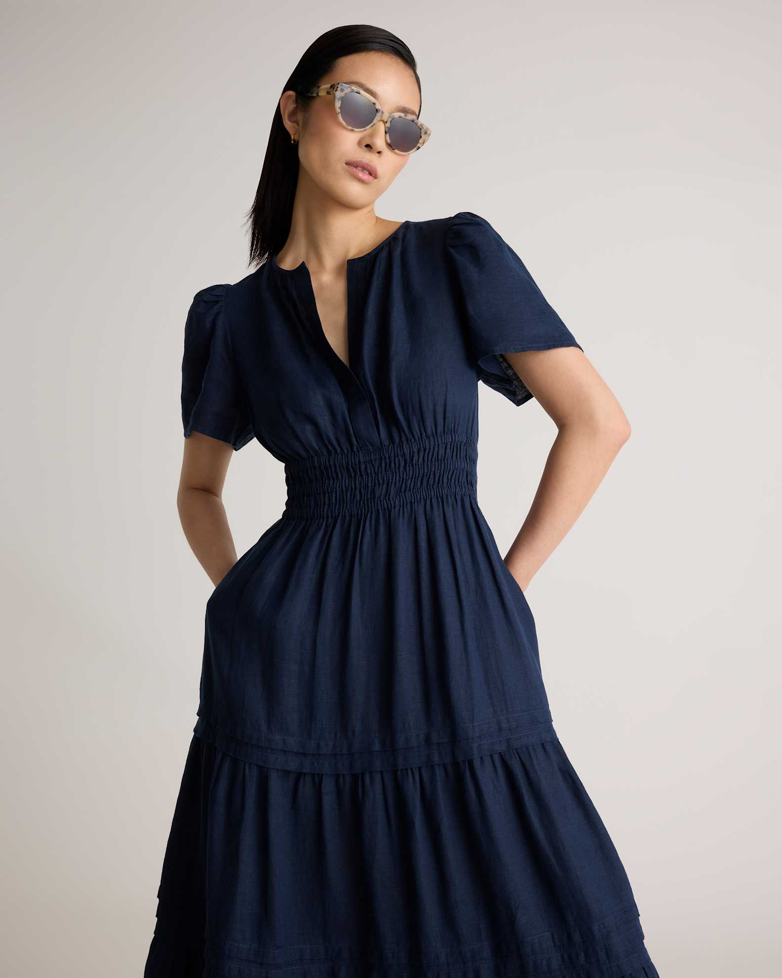 quince linen maxi dress 100% European Linen Tiered Maxi Dress in White