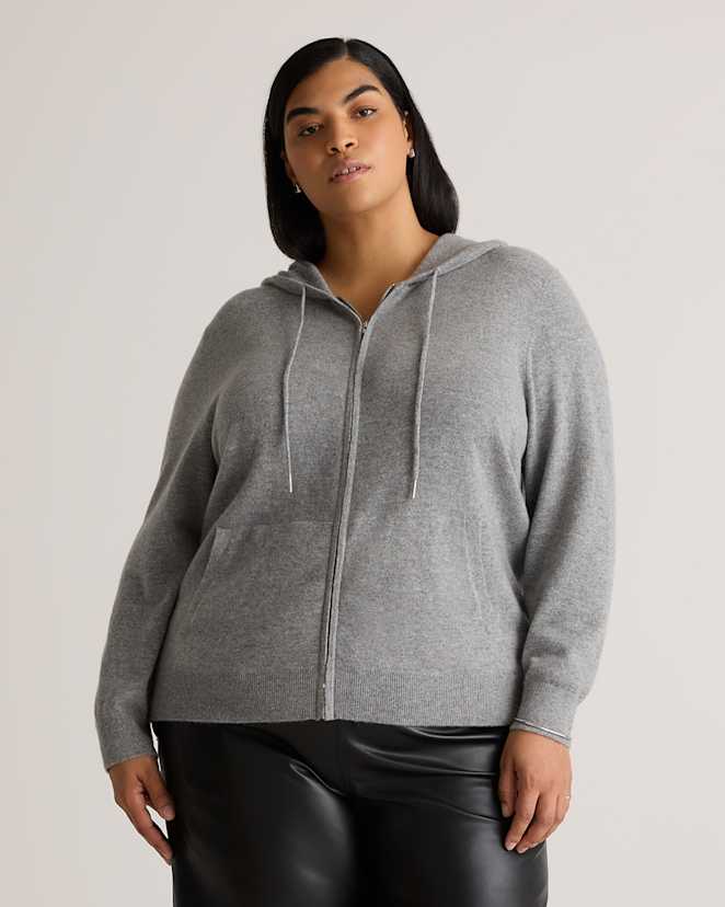 Heather Grey Mongolian Cashmere Full-Zip Hoodie
