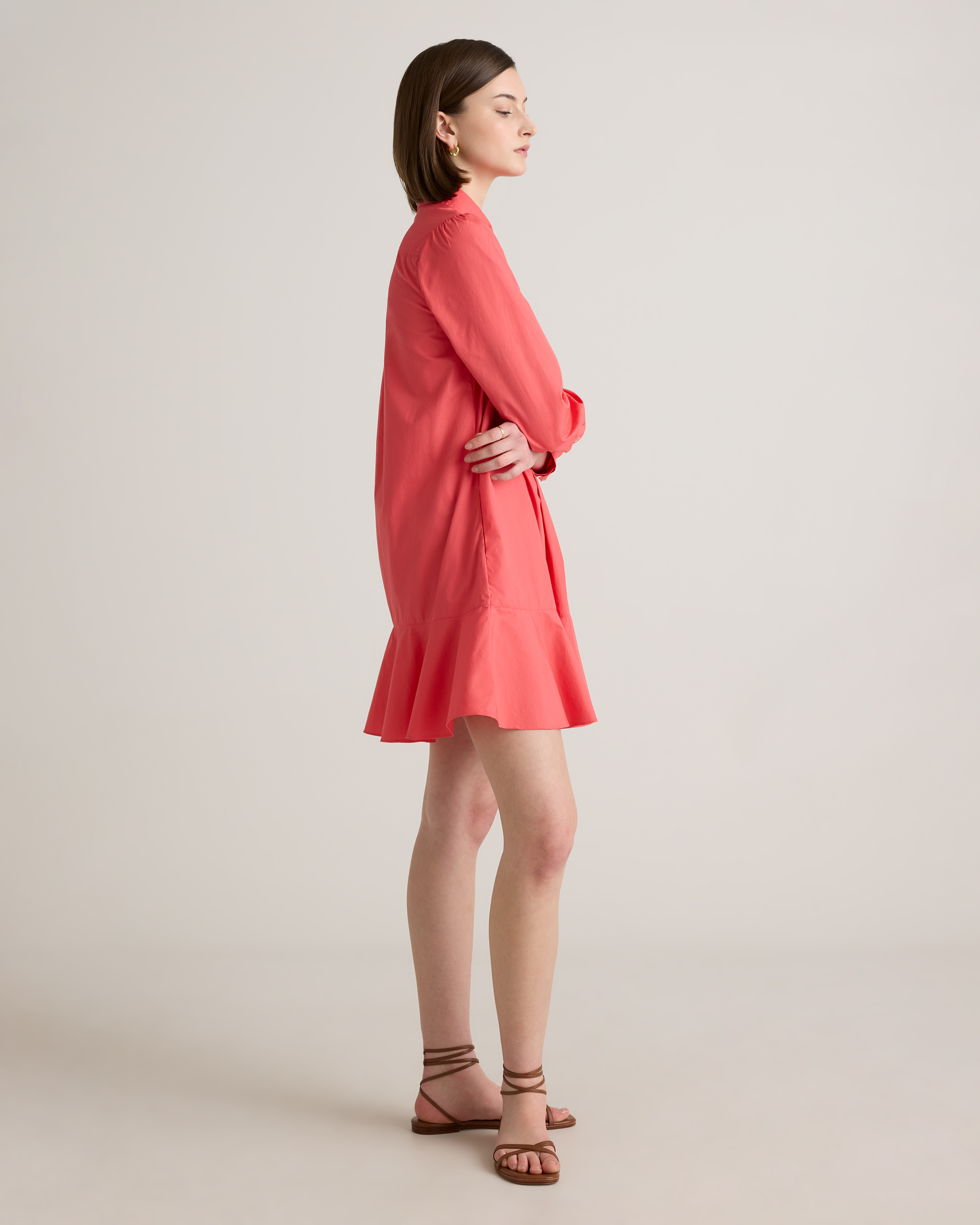 Women's Poplin Drop Waist Shirt Dress in Spiced Coral, Size XL, Organic Cotton by Quince
