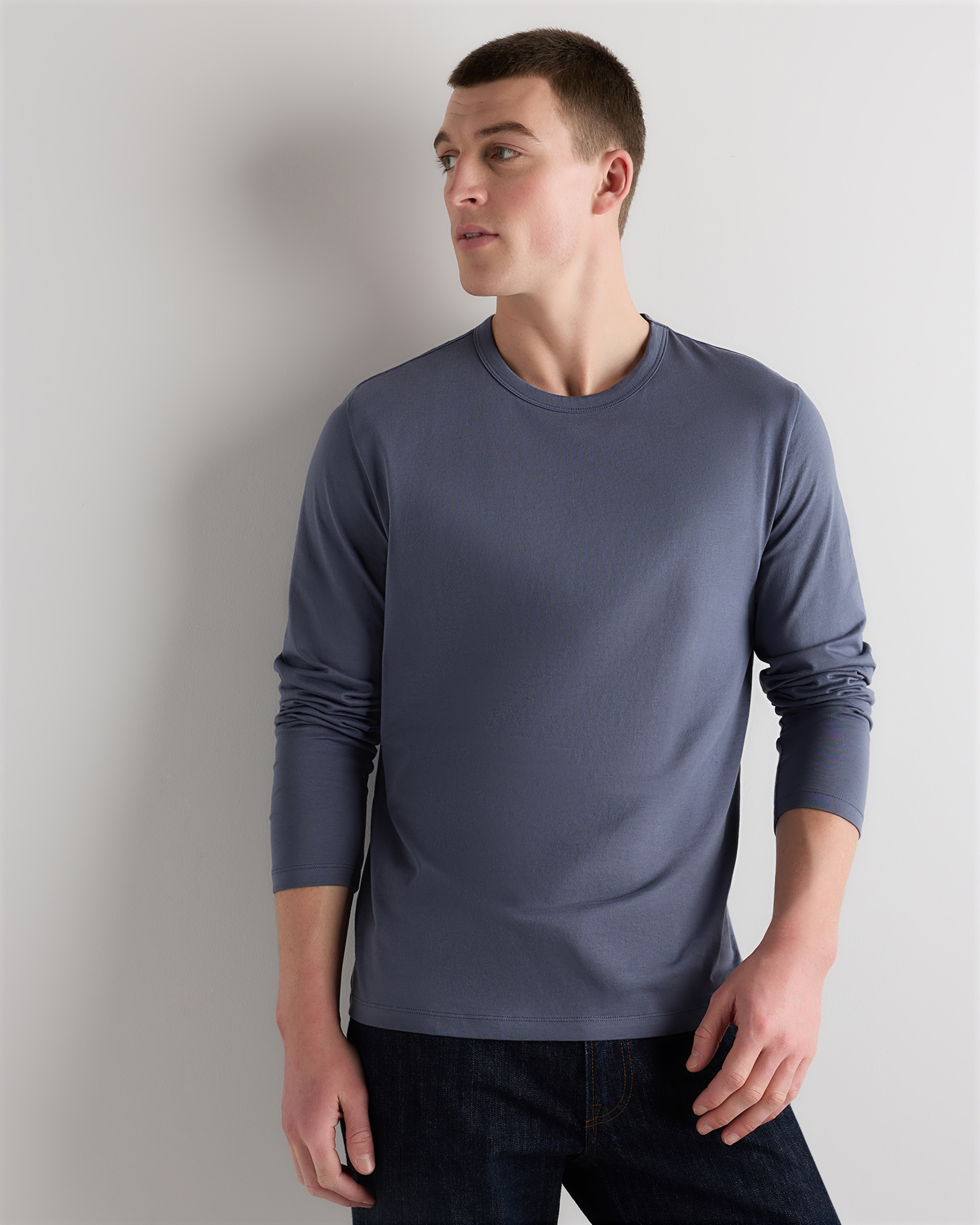 Faded Indigo 100% Pima Cotton Luxe Touch Long Sleeve Tee
