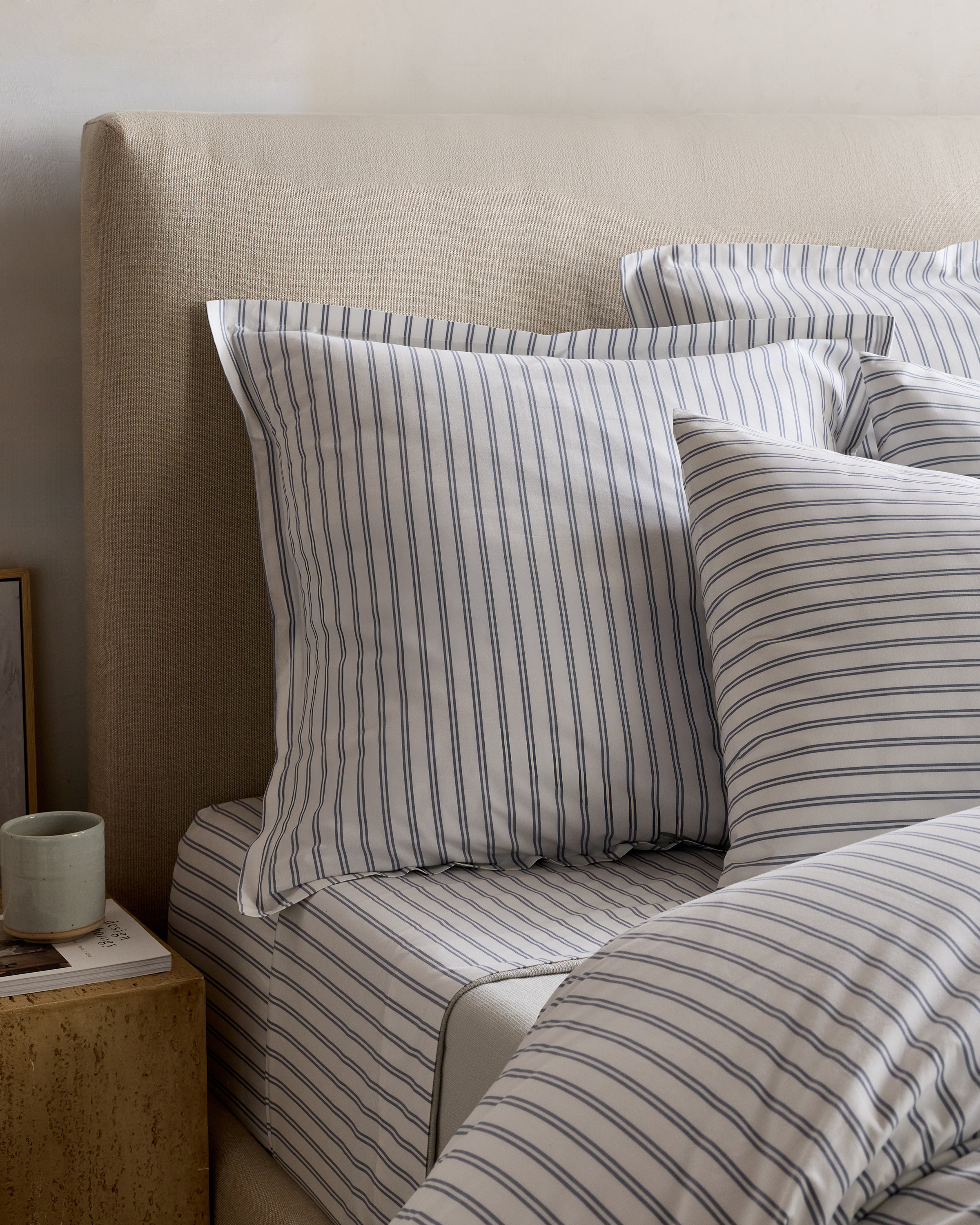 White/Mineral Classic Organic Percale Double Stripe Euro Sham