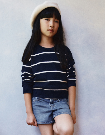 Navy/White 100% Organic Cotton Crewneck Sweater