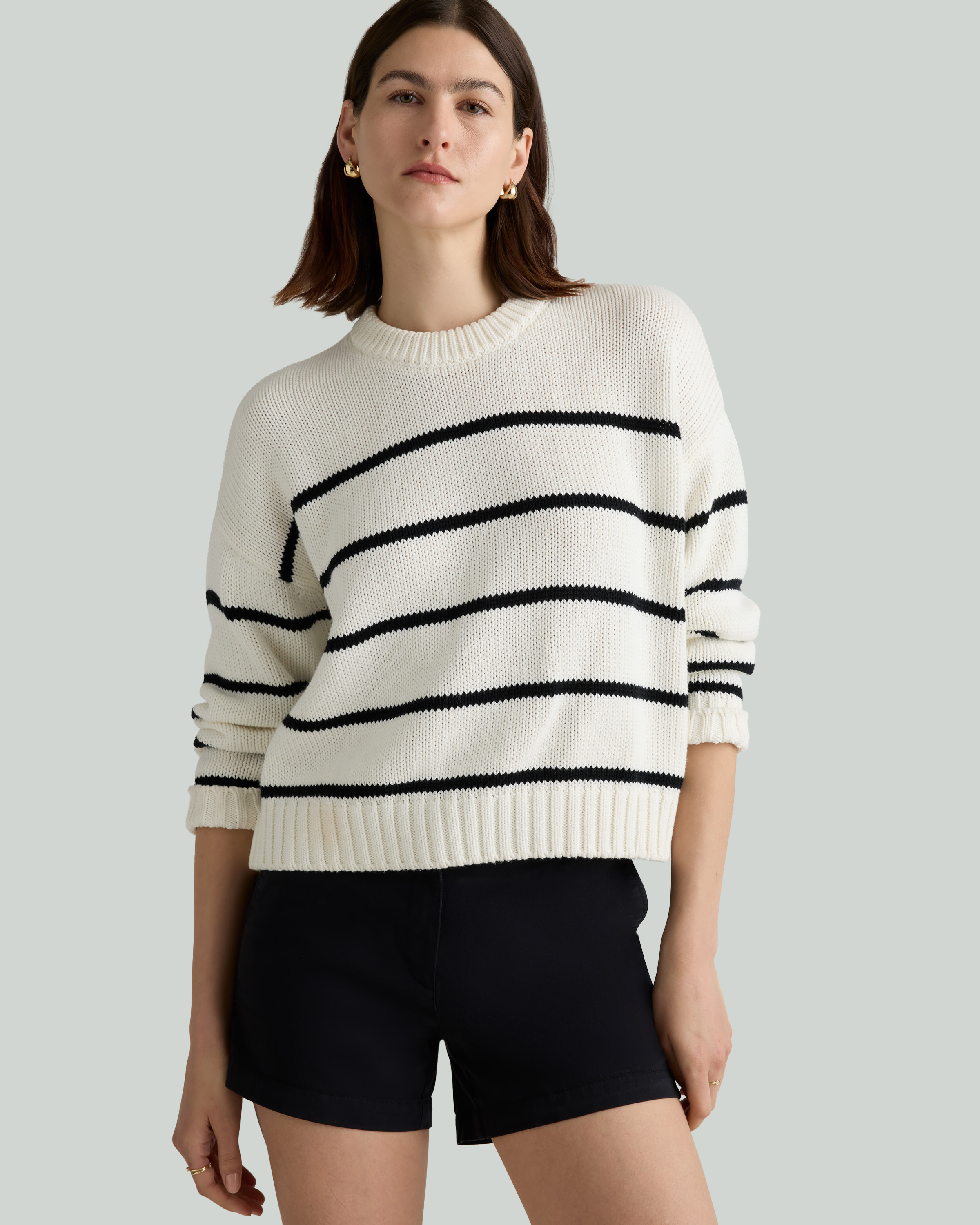 売れ筋商品|||アンクライン ニット&セーター アウター レディース Women's Stripe Stitch Crewneck Top Eucalyptus Multi 100% Organic Cotton Striped Crew Sweater