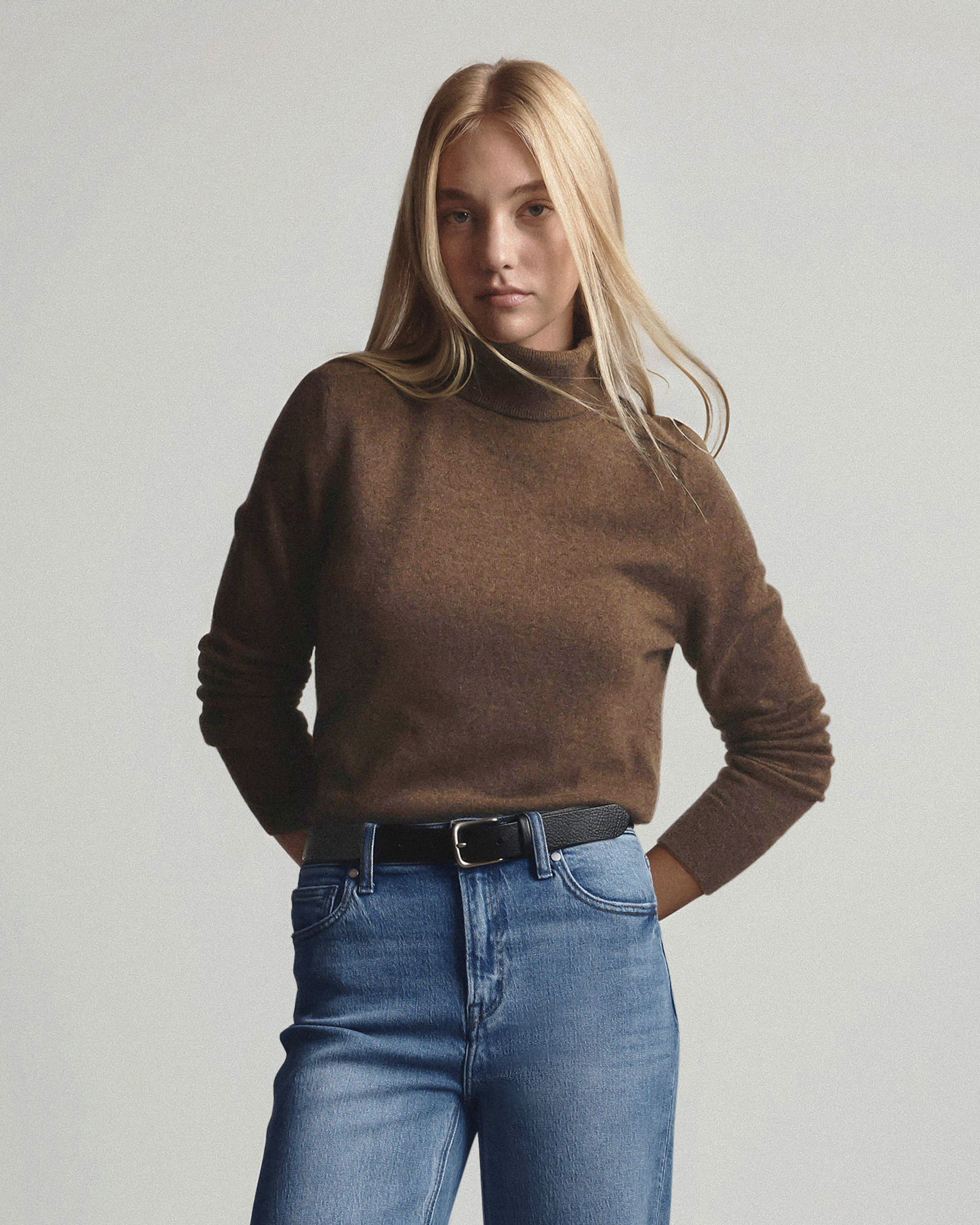 Brown Mongolian Cashmere Turtleneck Sweater