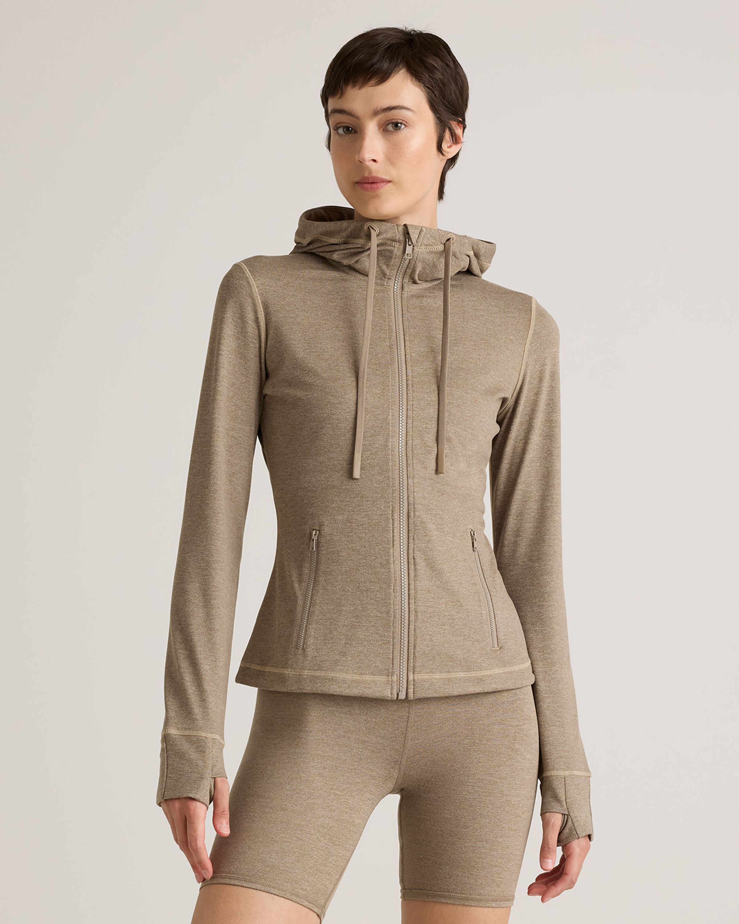 Heather Oatmeal Ultra-Soft Slim Fit Hooded Jacket