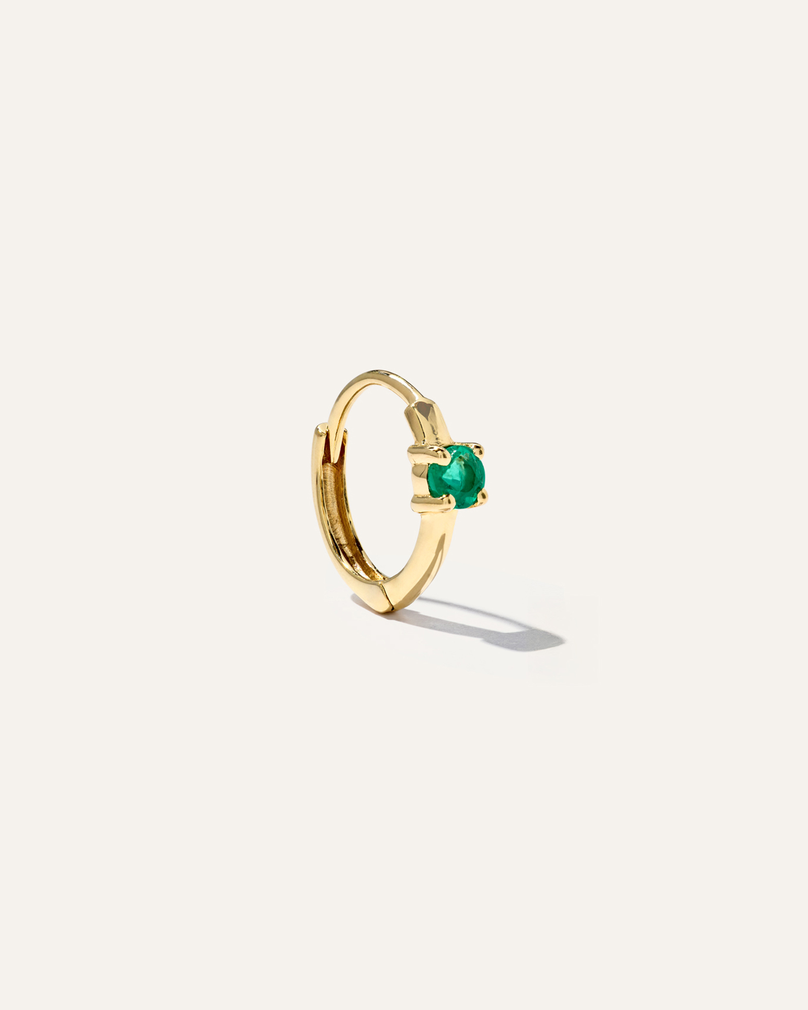 Emerald 14K Gold Gemstone Tiny Huggie - Single