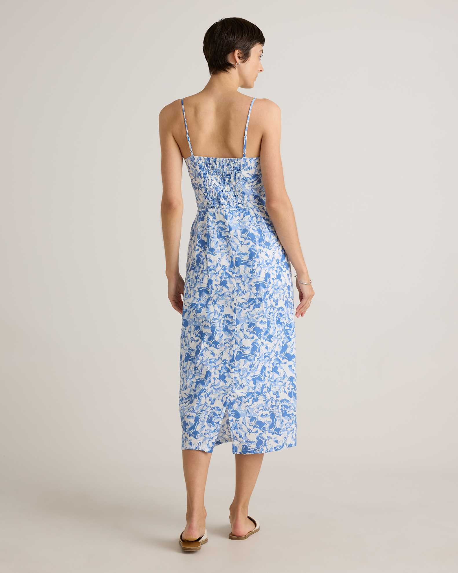 100% European Linen Scoop Neck Midi Dress in Floral Waterfall 100% European Linen Scoop Neck Midi Dress in Floral Waterfall