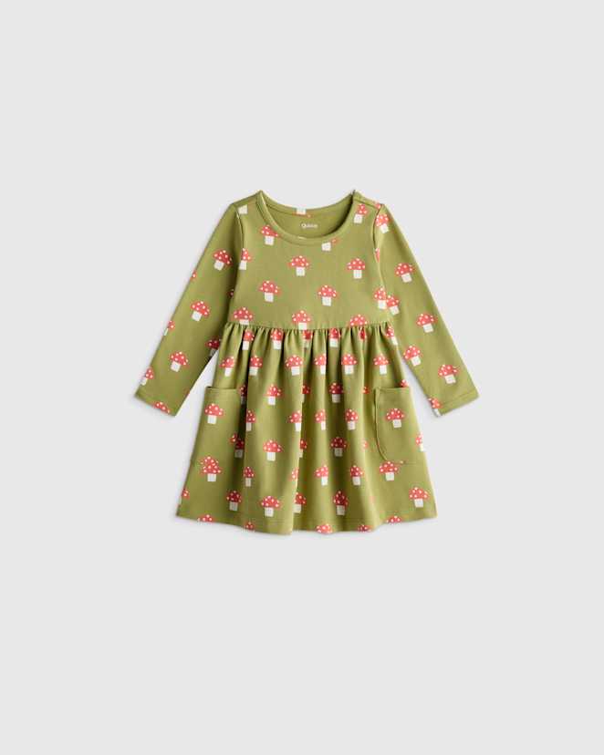 Mushroom Meadow Organic Cotton Long Sleeve Fit and Flare Pocket Dress