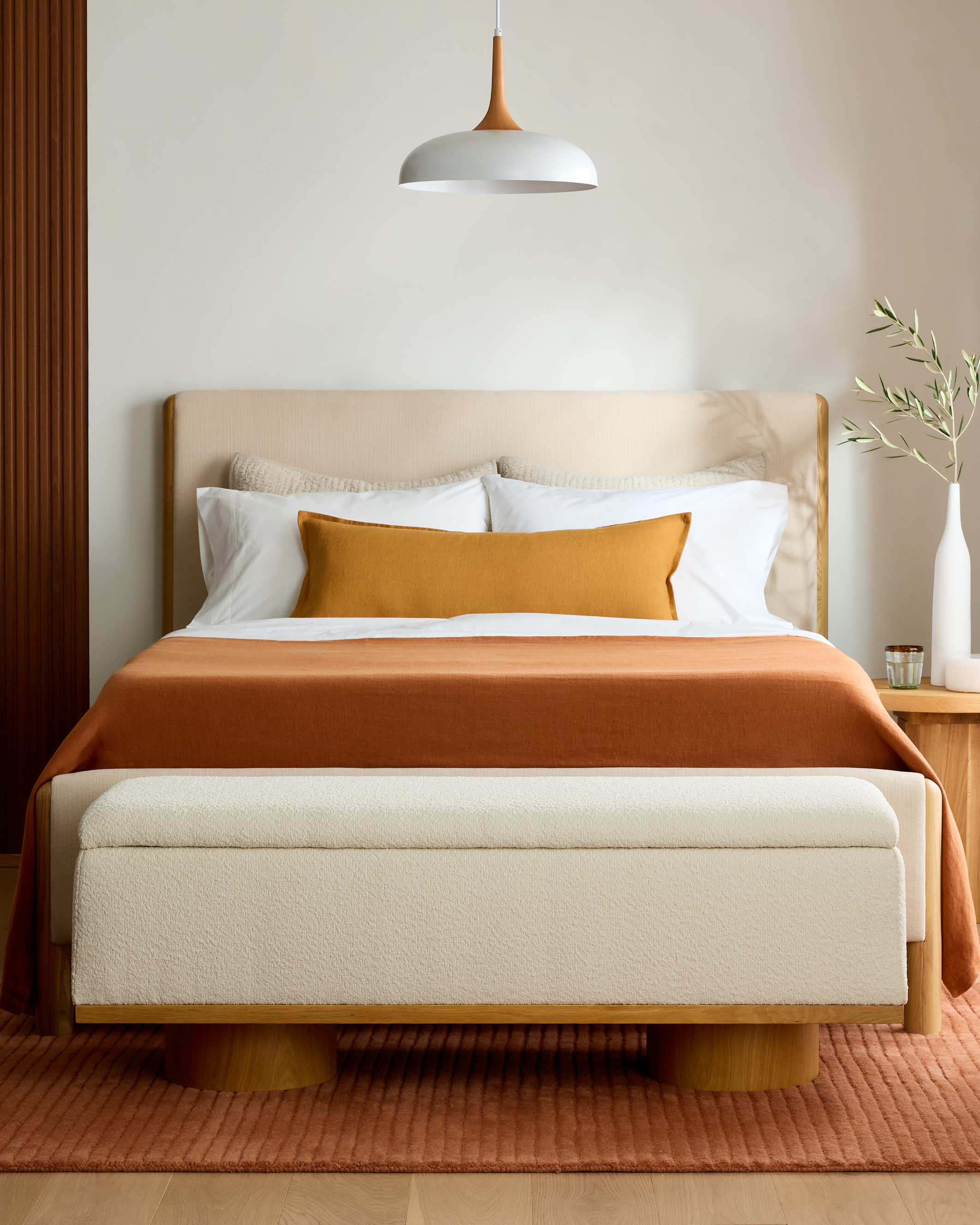 Solid Wood and Boucle Storage Bench - thumbnail 3