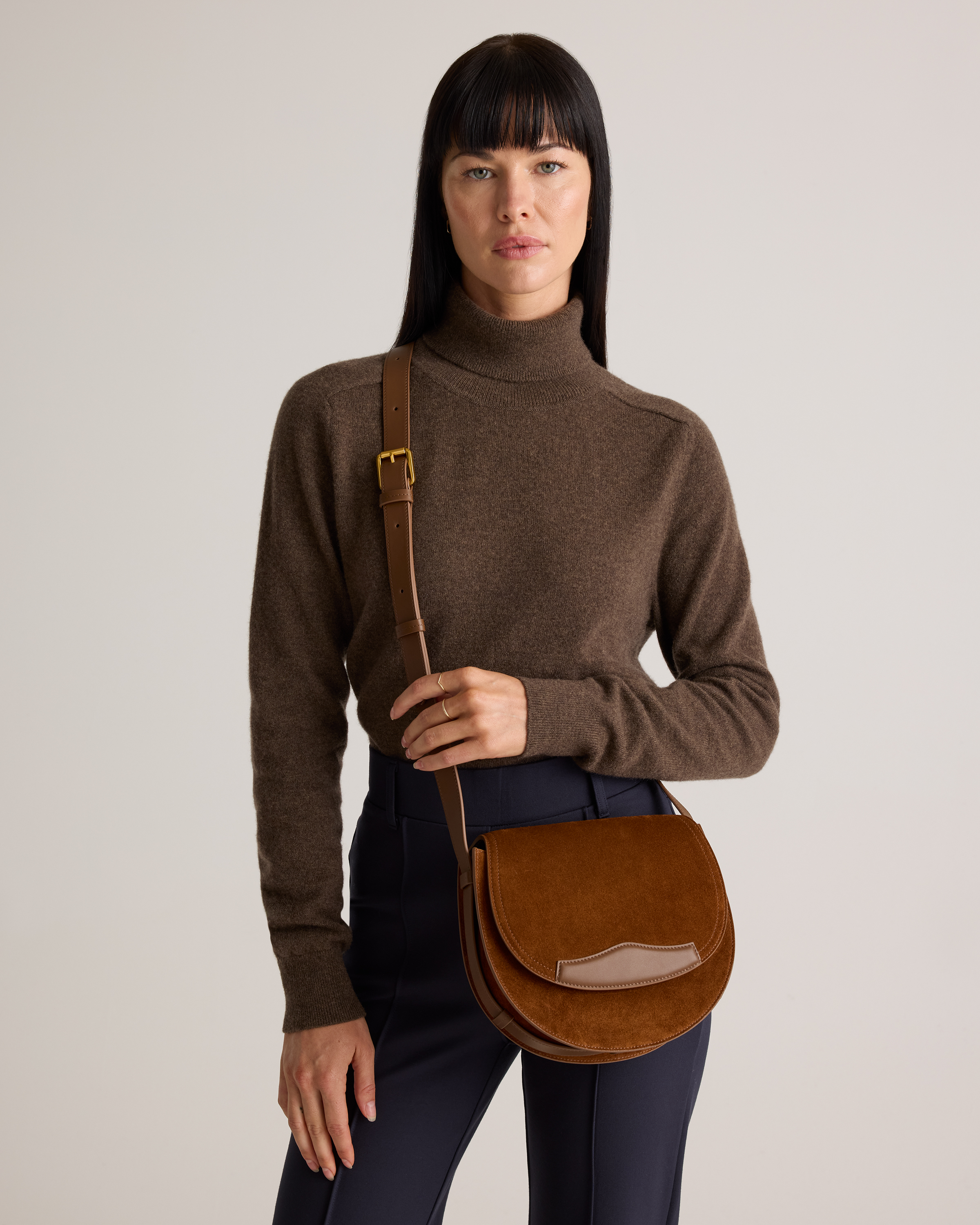 Italian Suede Saddle Bag in Whiskey