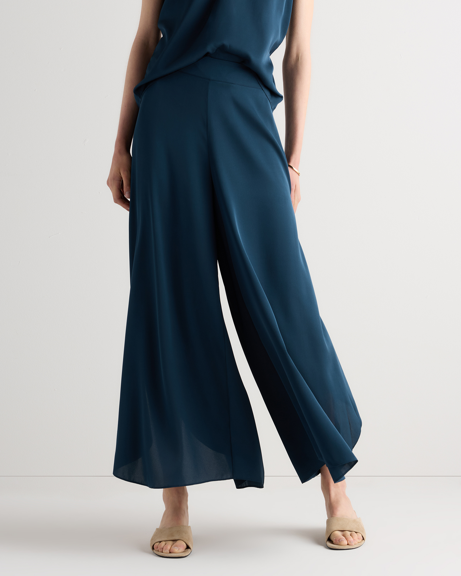 Stratus Blue Washable Stretch Silk Palazzo Pants