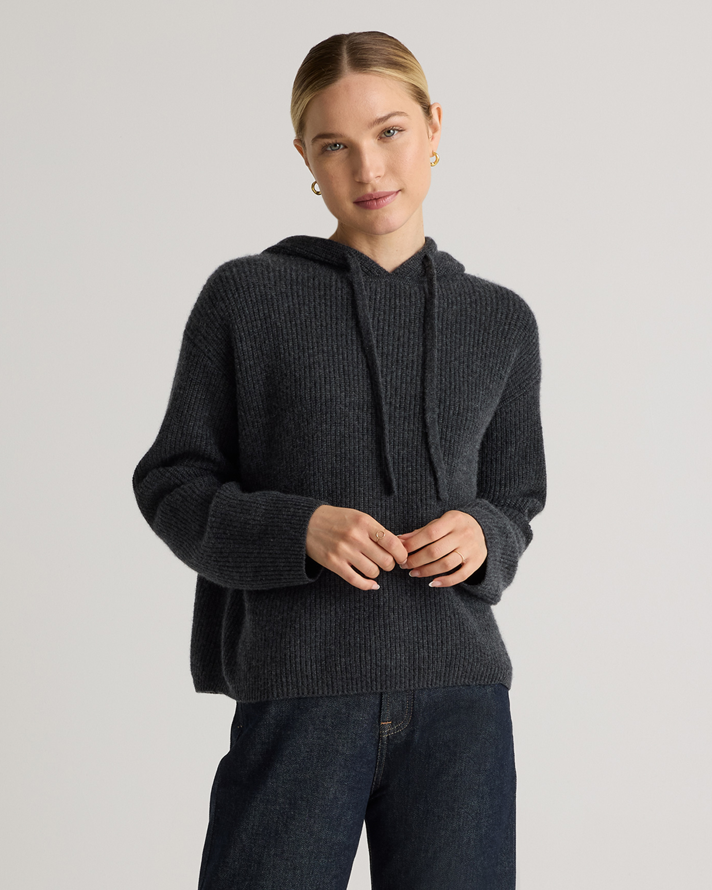 Heather Charcoal Mongolian Cashmere Fisherman Pullover Hoodie