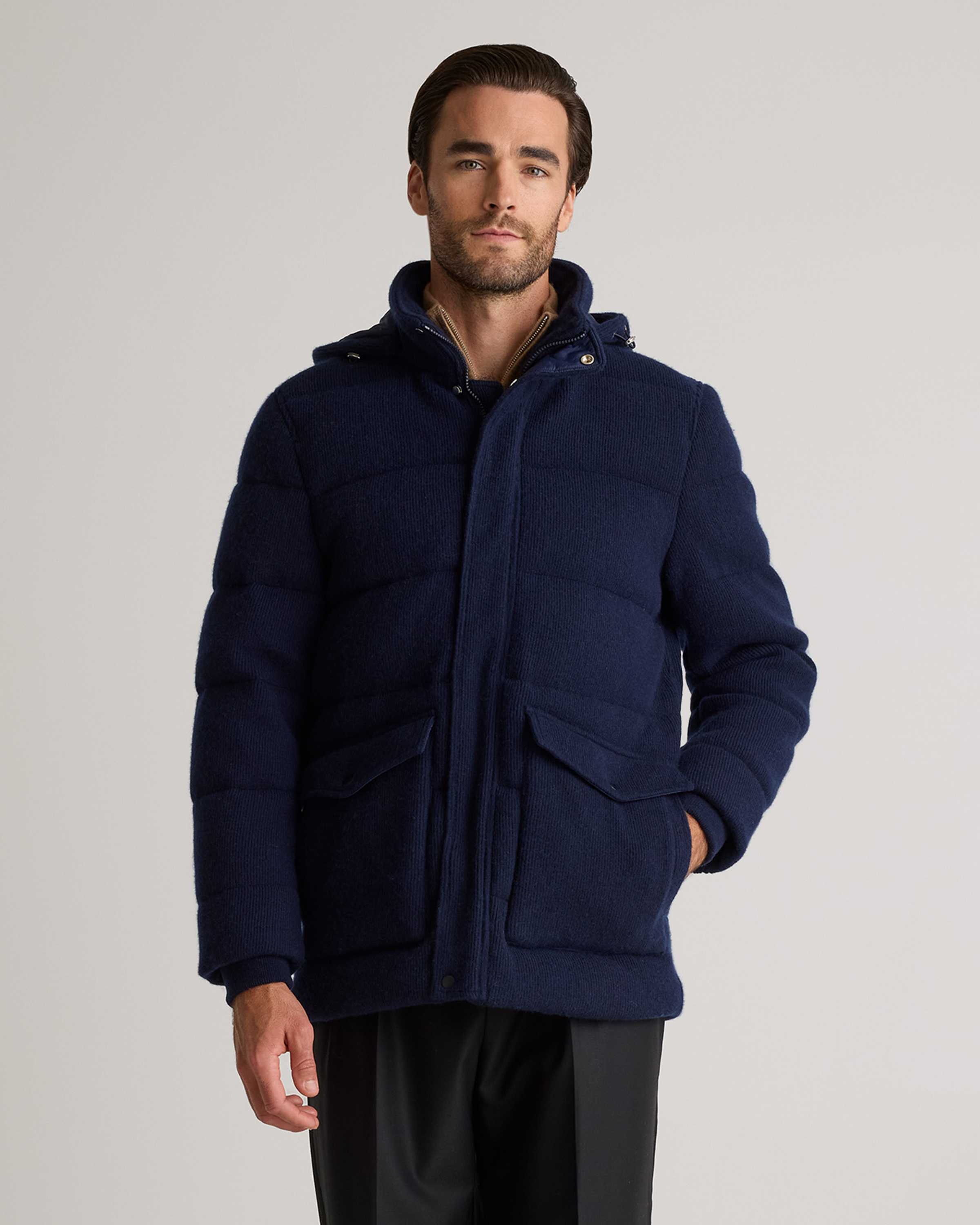 True Navy Mongolian Cashmere Puffer Coat