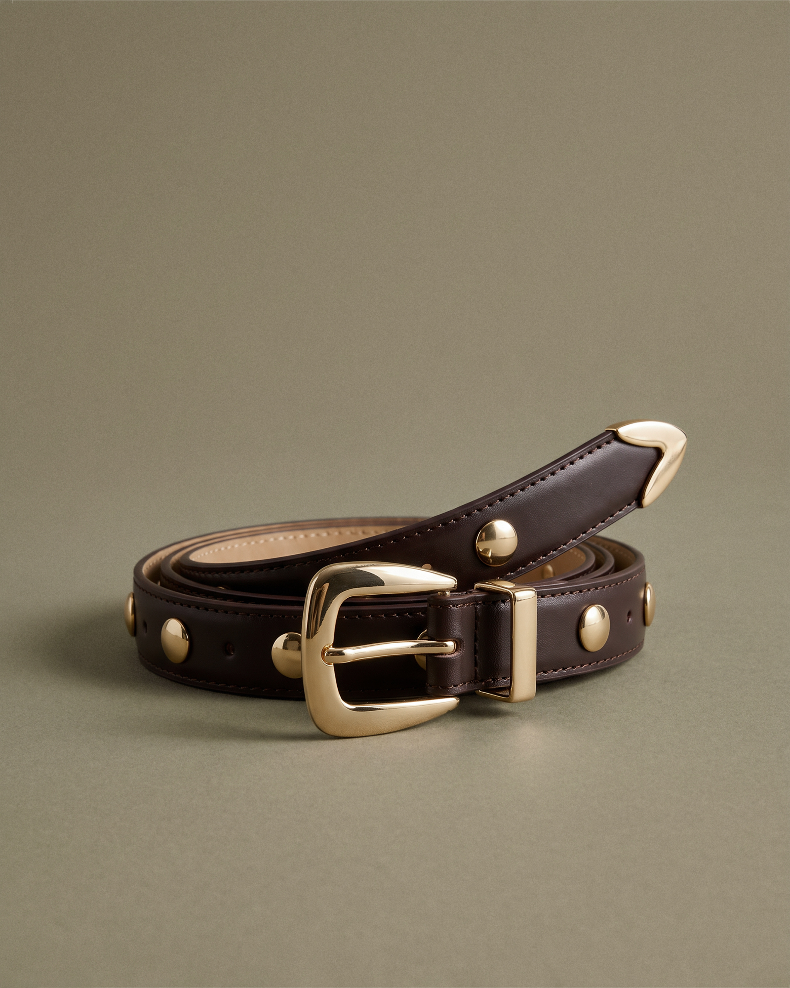 Alyssa European Leather Studded Skinny Belt